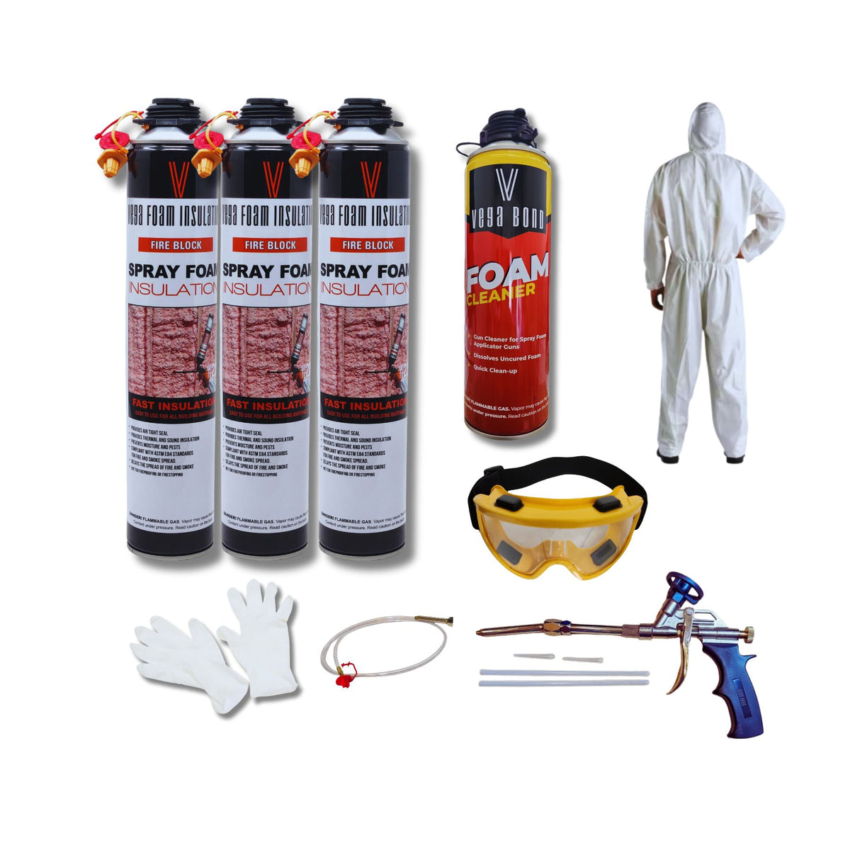 Fire Block Spray Foam Insulation Kit. Closed Cell Foam Thermal and Sound Insulation. Covers up to 20 sqft at 1 inch per Canister. - Vega Bond