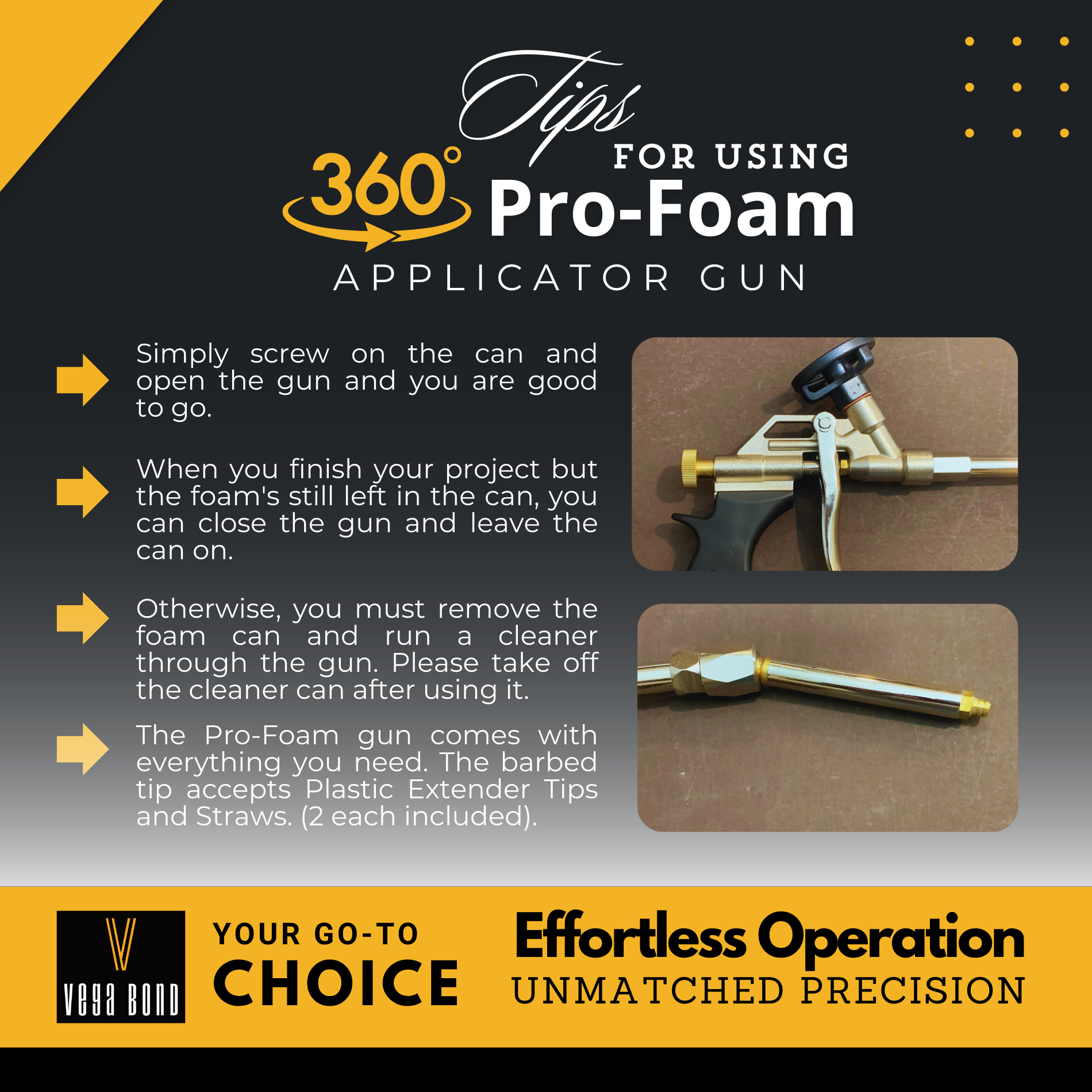 Vega Bond Pro Foam Applicator Gun for Spray Foam and Pro Foam with Swivel Tip