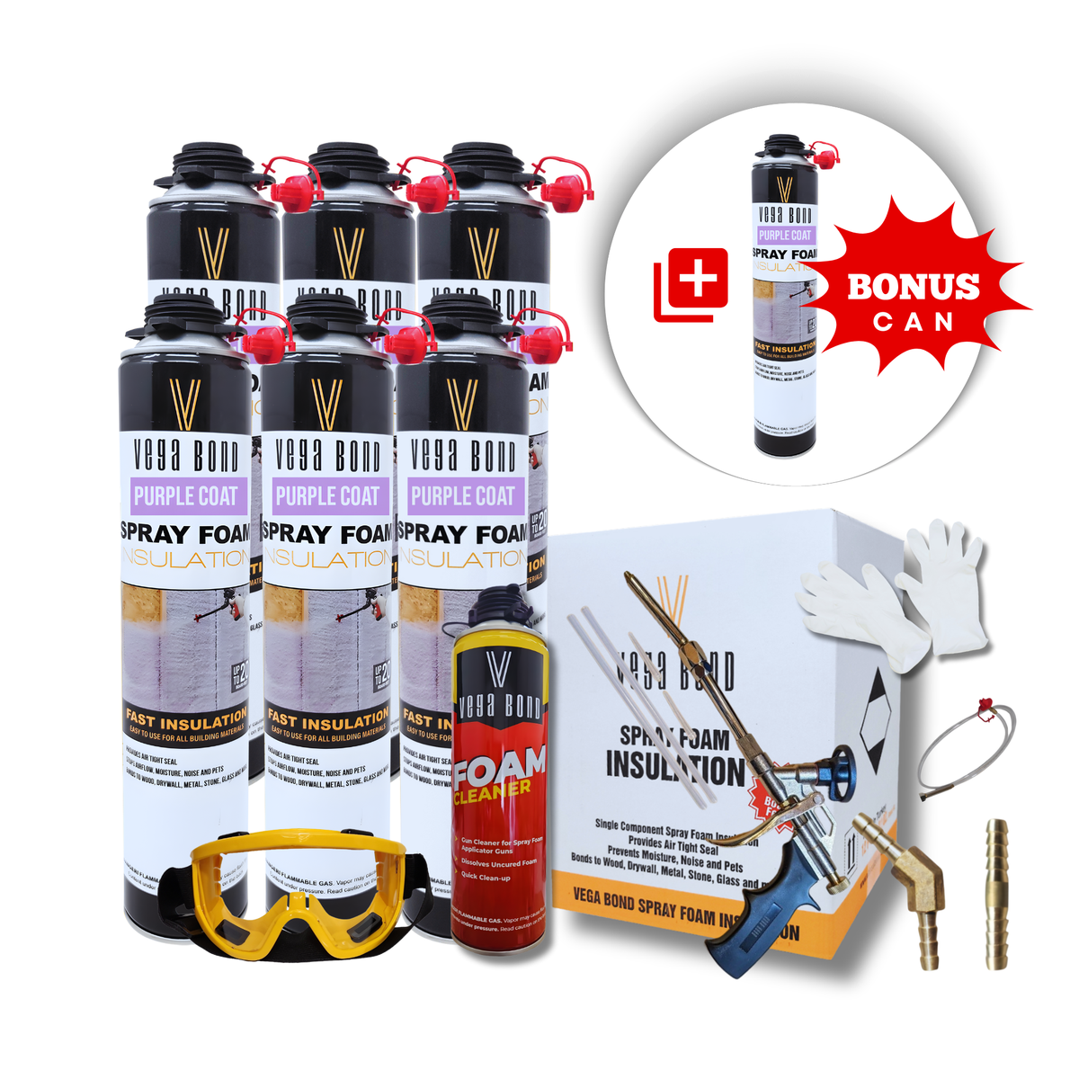 Vega Bond Purplecoat Single Component Closed Cell Spray Foam Insulation Kit (Covers 20 Board Feet Per Can at 1 inch thickness) - Vega Bond