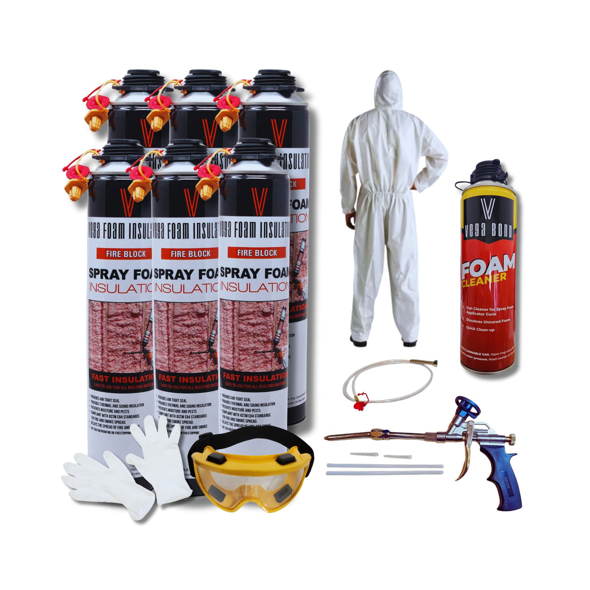 Fire Block Spray Foam Insulation Kit. Closed Cell Foam Thermal and Sound Insulation. Covers up to 20 sqft at 1 inch per Canister. - Vega Bond