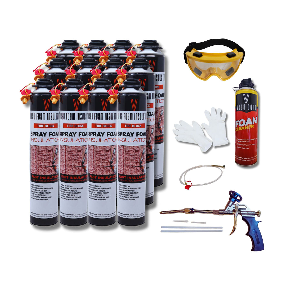 Fire Block Spray Foam Insulation Kit. Closed Cell Foam Thermal and Sound Insulation. Covers up to 20 sqft at 1 inch per Canister. - Vega Bond