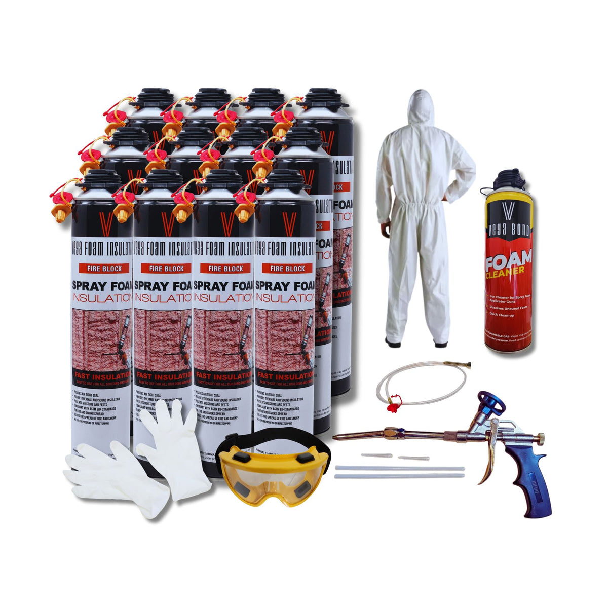 Fire Block Spray Foam Insulation Kit. Closed Cell Foam Thermal and Sound Insulation. Covers up to 20 sqft at 1 inch per Canister. - Vega Bond