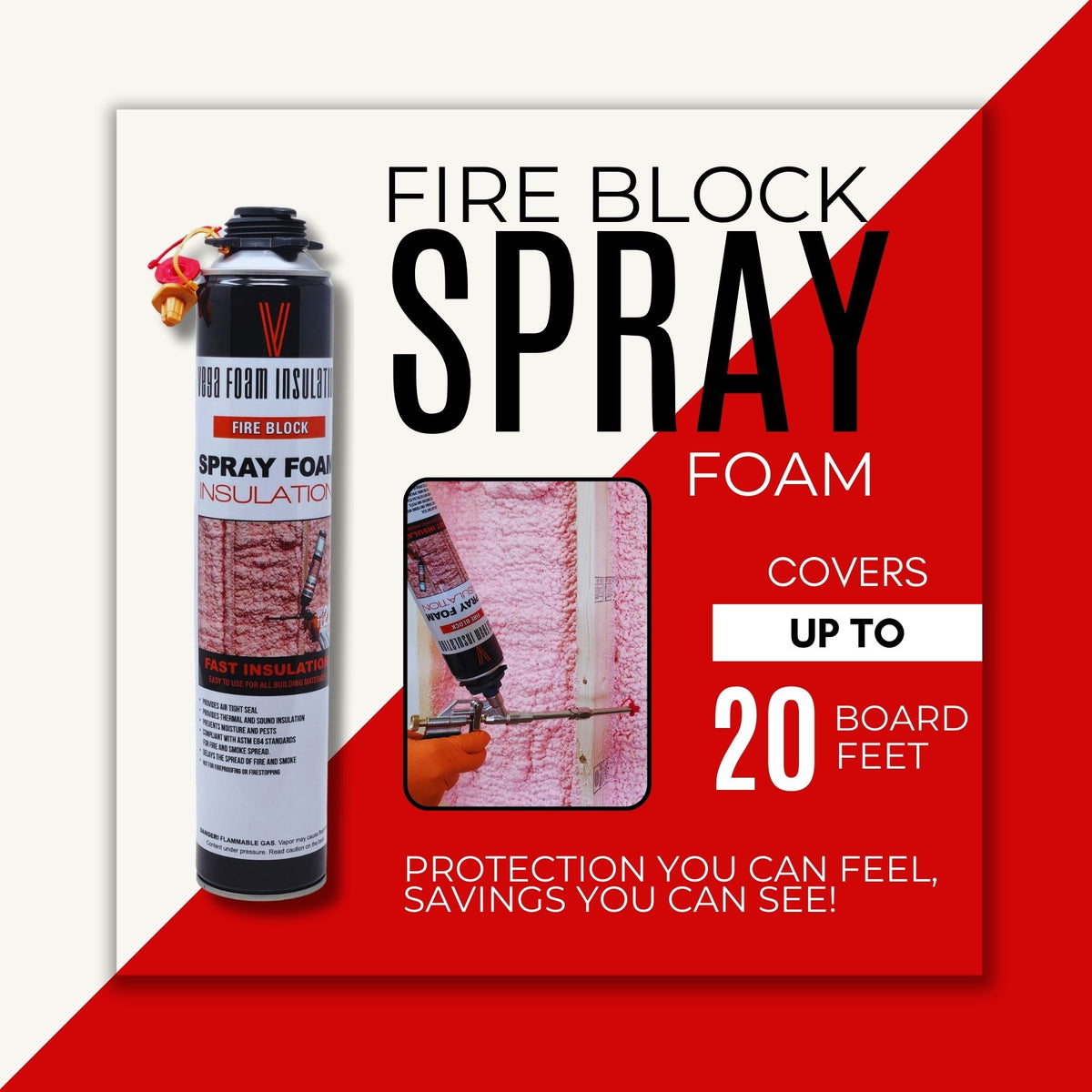 Fire Block Spray Foam Insulation Kit. Closed Cell Foam Thermal and Sound Insulation. Covers up to 20 sqft at 1 inch per Canister. - Vega Bond