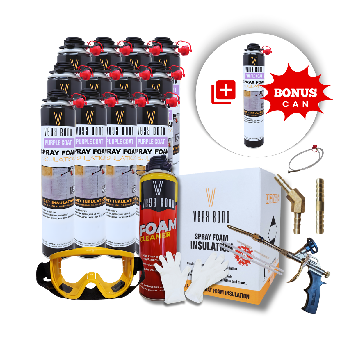 Vega Bond Purplecoat Single Component Closed Cell Spray Foam Insulation Kit (Covers 20 Board Feet Per Can at 1 inch thickness) - Vega Bond