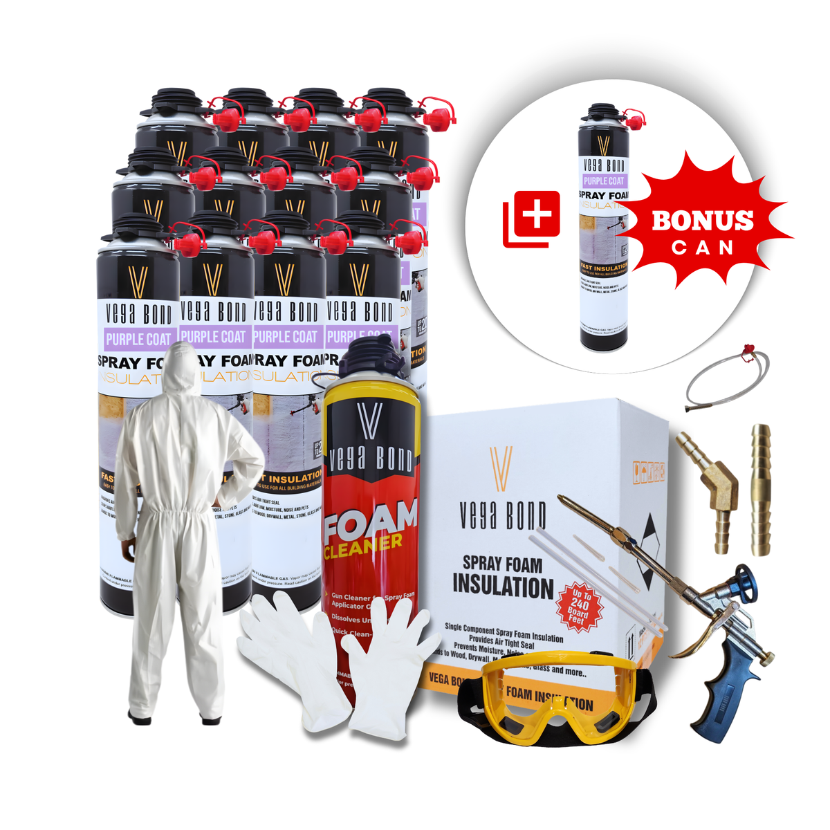 Vega Bond Purplecoat Single Component Closed Cell Spray Foam Insulation Kit (Covers 20 Board Feet Per Can at 1 inch thickness) - Vega Bond
