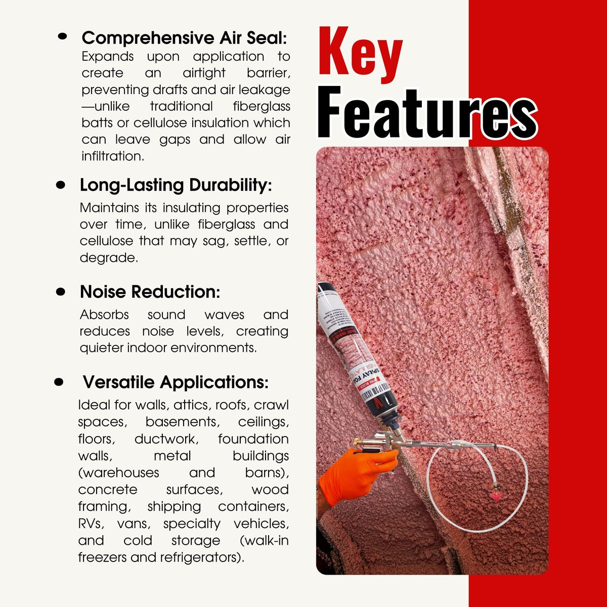 Fire Block Spray Foam Insulation Kit. Closed Cell Foam Thermal and Sound Insulation. Covers up to 20 sqft at 1 inch per Canister. - Vega Bond