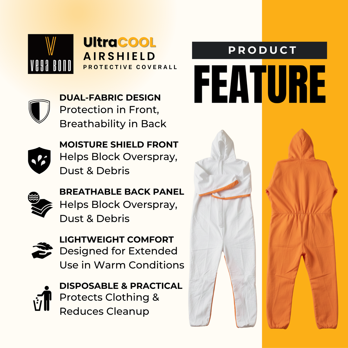 Vega Bond Professional Protective Coverall - UltraCool Style Safety Suit for Spray Foam & Industrial Use - Vega Bond
