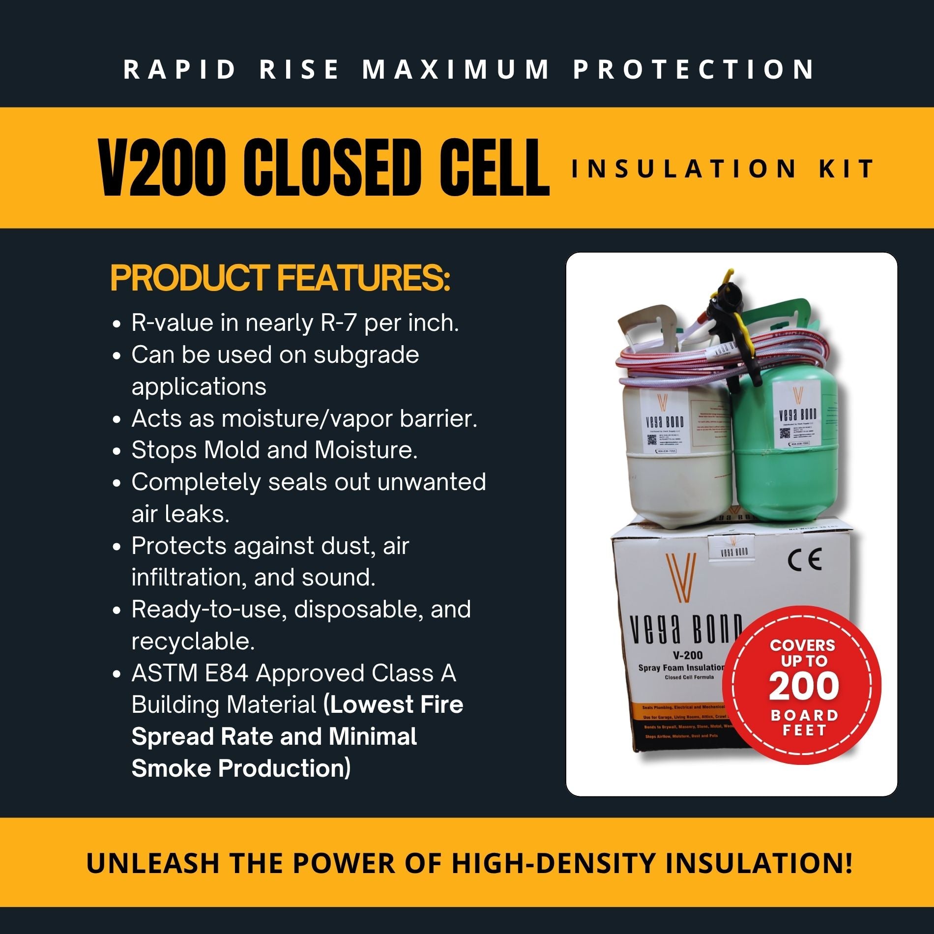 Vega Bond V200 Closed Cell Spray Foam Fast Rise 200 Board Feet Kit