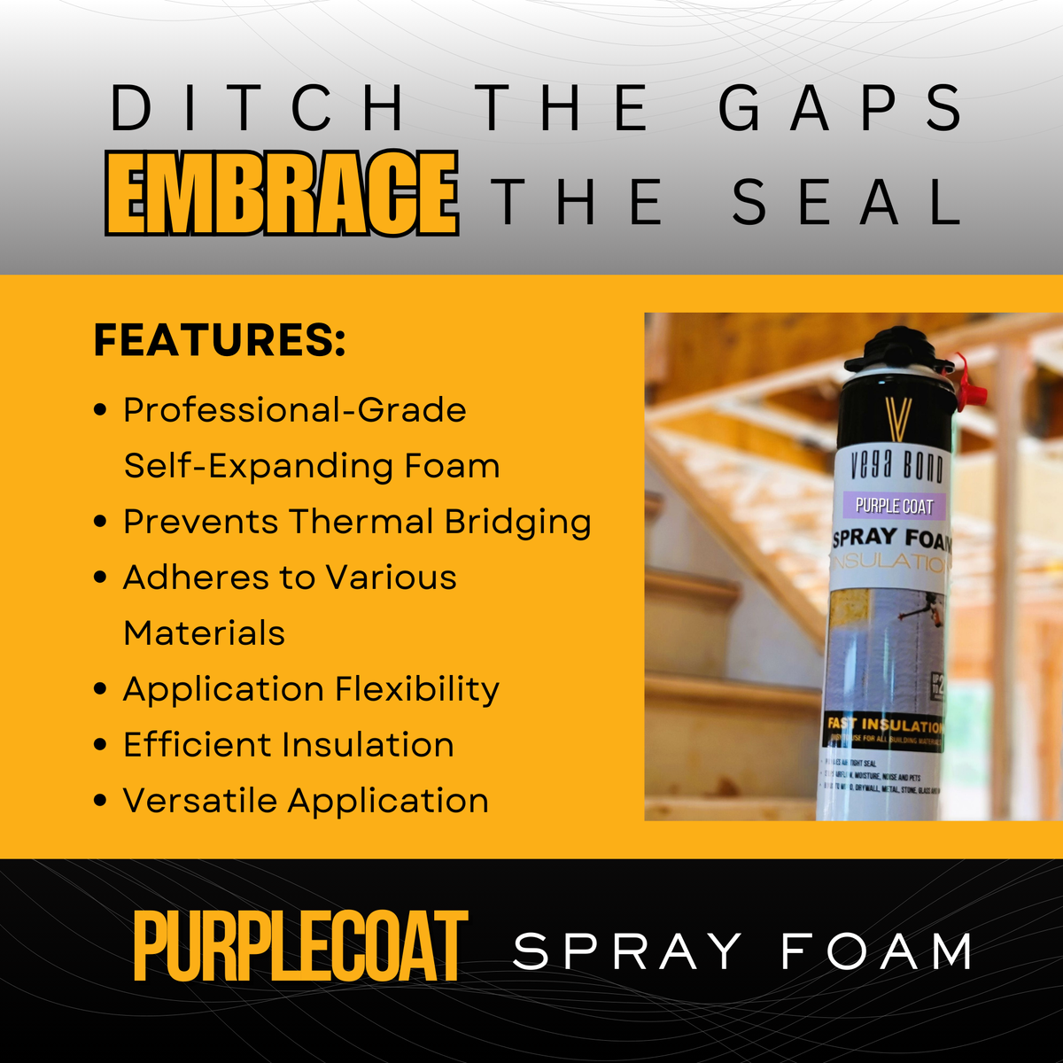 Vega Bond Purplecoat Single Component Closed Cell Spray Foam Insulation Kit (Covers 20 Board Feet Per Can at 1 inch thickness) - Vega Bond