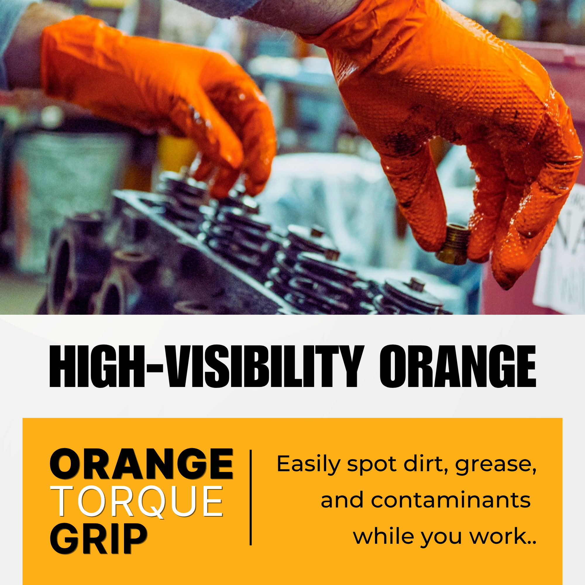 Orange Nitrile Gloves 8 Mil – Heavy Duty Industrial Disposable Gloves with Torque Grip Texture, Powder-Free, Latex-Free (100 Count)