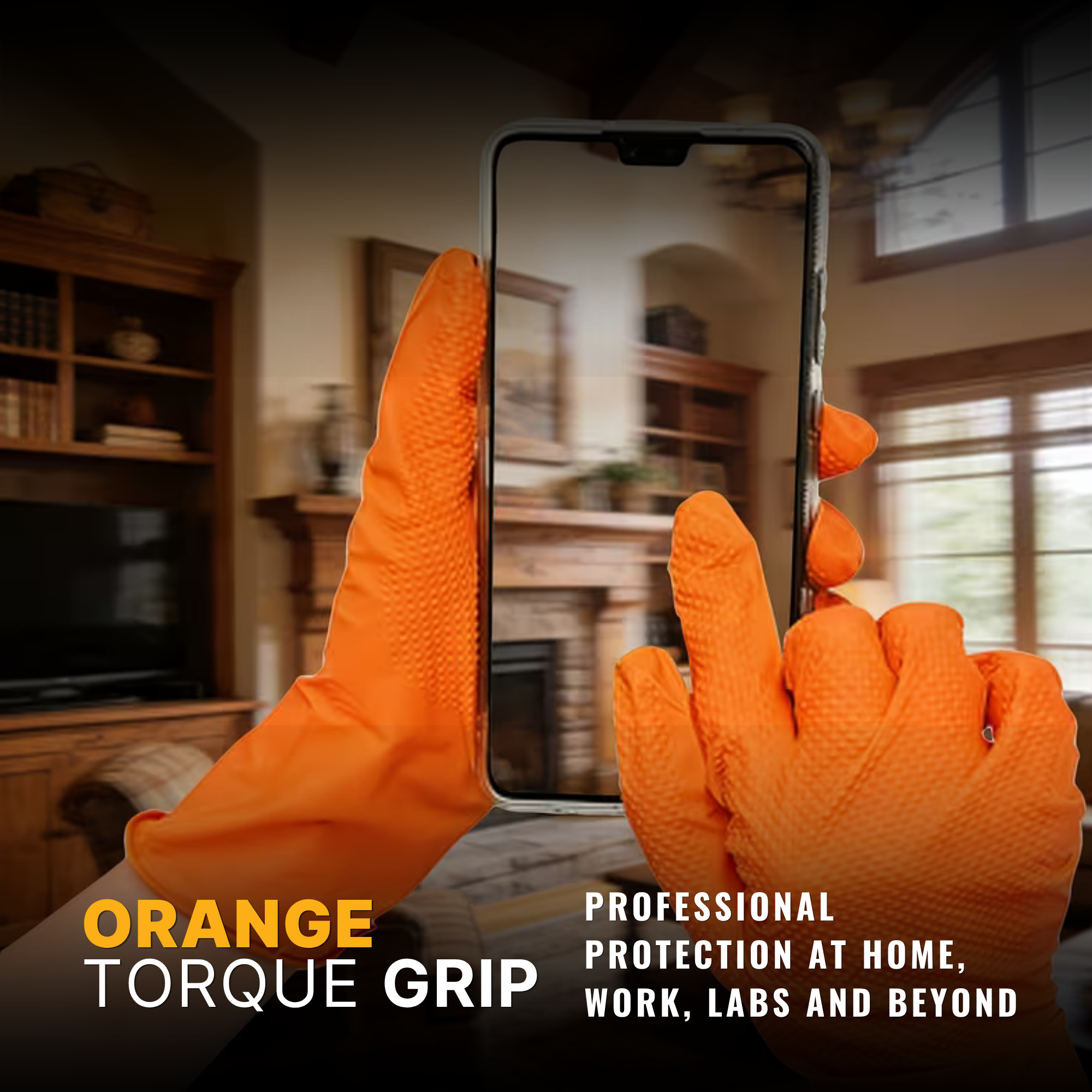 Orange Nitrile Gloves 8 Mil – Heavy Duty Industrial Disposable Gloves with Torque Grip Texture, Powder-Free, Latex-Free (100 Count)