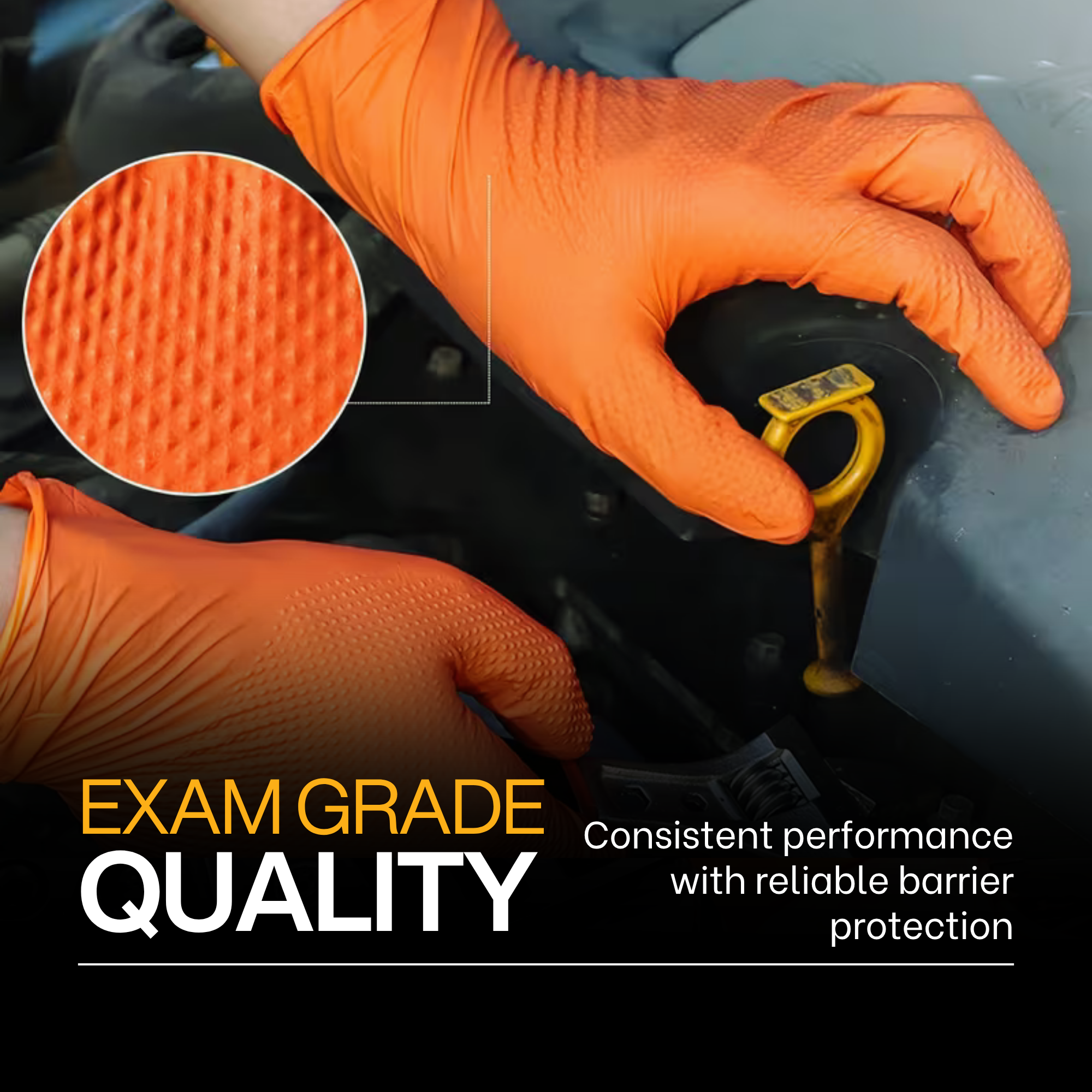 Orange Nitrile Gloves 8 Mil – Heavy Duty Industrial Disposable Gloves with Torque Grip Texture, Powder-Free, Latex-Free (100 Count)