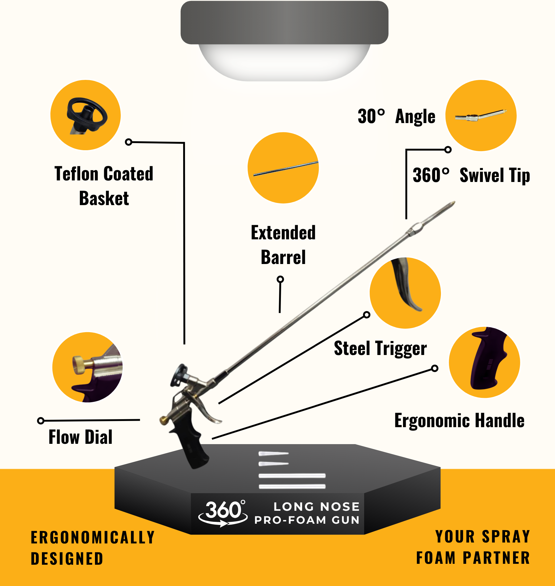 Vega Bond Long Nose Pro-foam Gun for Spray Foam with swivel tip. Works with All Brands. 24 Inches