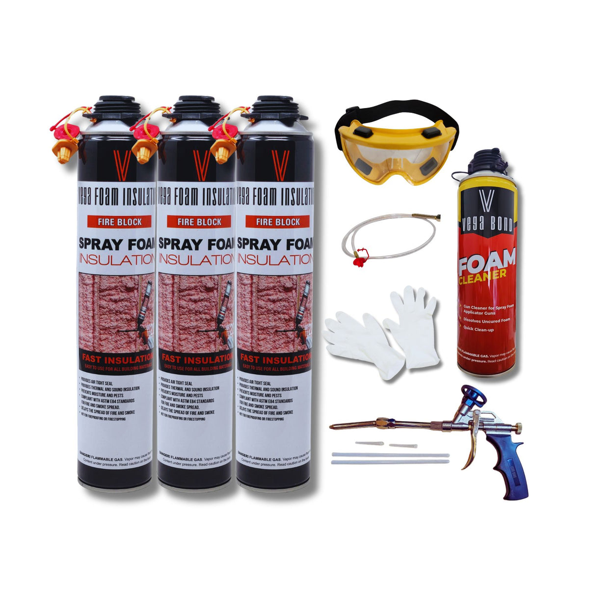 Fire Block Spray Foam Insulation Kit. Closed Cell Foam Thermal and Sound Insulation. Covers up to 20 sqft at 1 inch per Canister. - Vega Bond