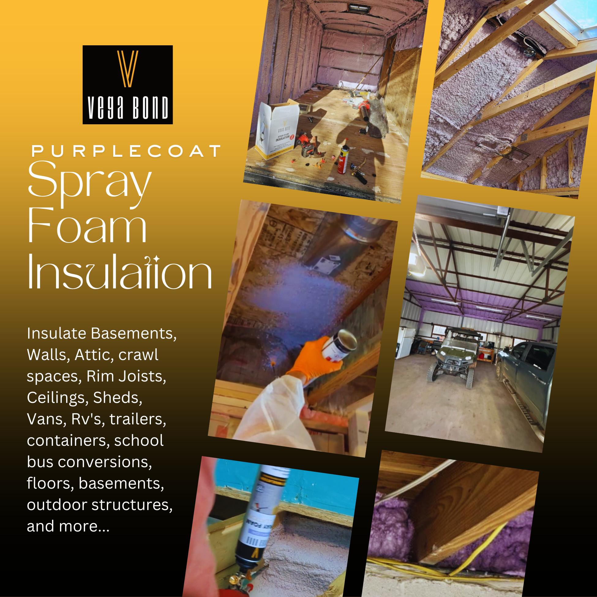 Vega Bond Purplecoat Single Component Closed Cell Spray Foam Insulation Kit (Covers 20 Board Feet Per Can at 1 inch thickness)