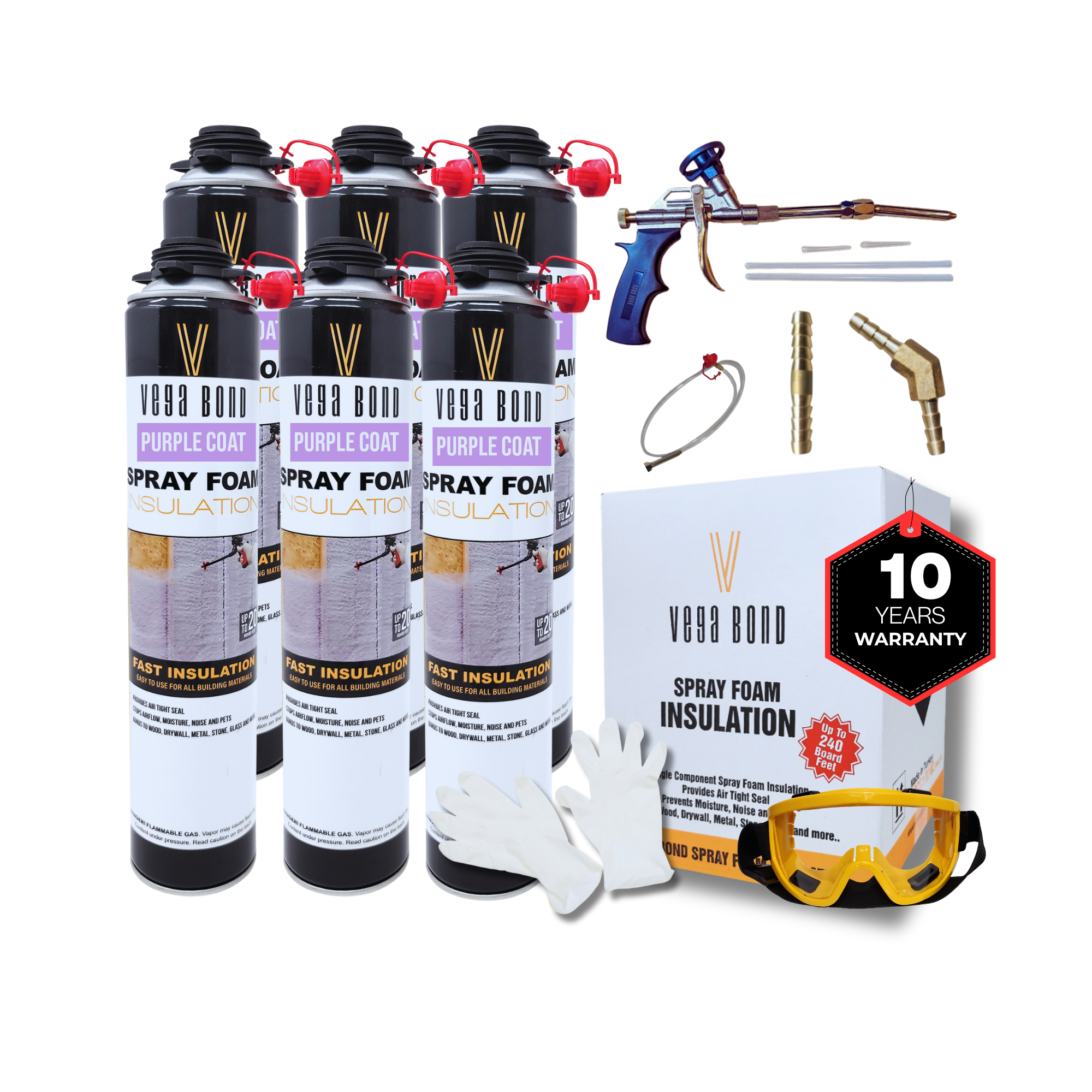 Vega Bond Purplecoat Single Component Closed Cell Spray Foam Insulation Kit (Covers 20 Board Feet Per Can at 1 inch thickness)