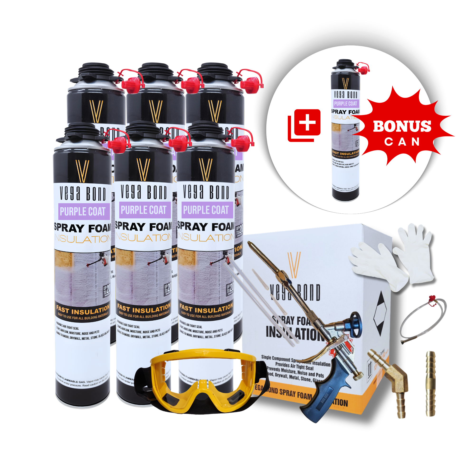 Vega Bond Purplecoat Single Component Closed Cell Spray Foam Insulation Kit (Covers 20 Board Feet Per Can at 1 inch thickness)