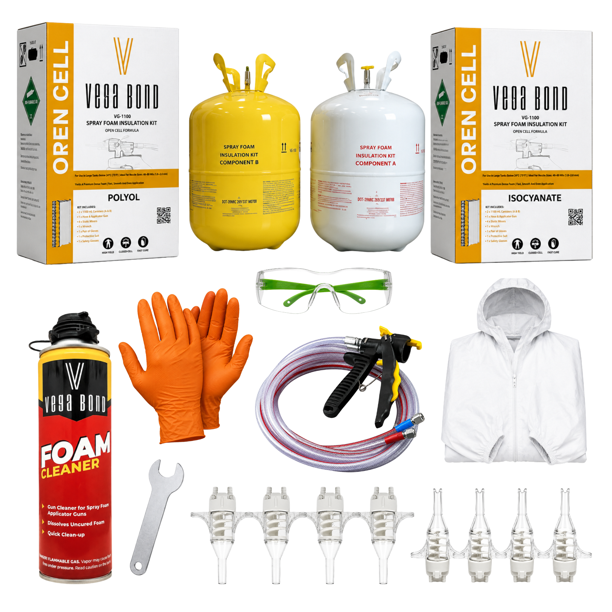 Vega Bond Open Cell Spray Foam Insulation Kit. 2-Part Spray Foam Sealant Kit for Thermal and Sound Insulation Barrier. Coverage 320 to 1100 Sqft