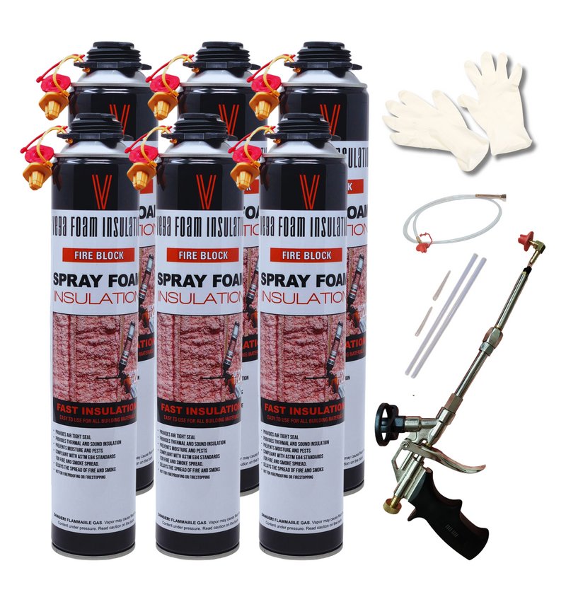 Fire Block Spray Foam Insulation Kit. Closed Cell Foam Thermal and Sound Insulation. Covers up to 20 sqft at 1 inch per Canister.