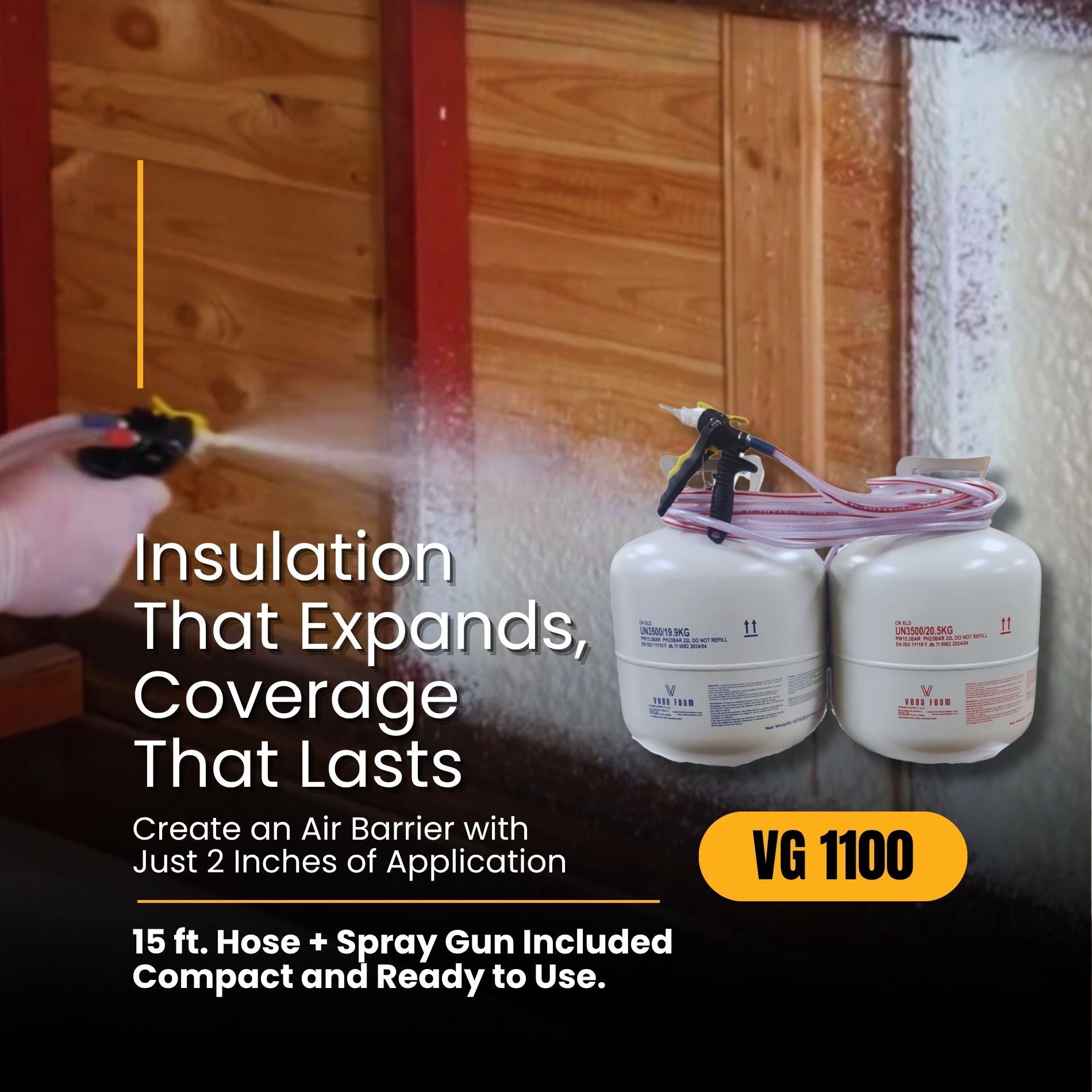 Vega Bond Open Cell Spray Foam Insulation Kit. 2-Part Spray Foam Sealant Kit for Thermal and Sound Insulation Barrier. Coverage 320 to 1100 Sqft