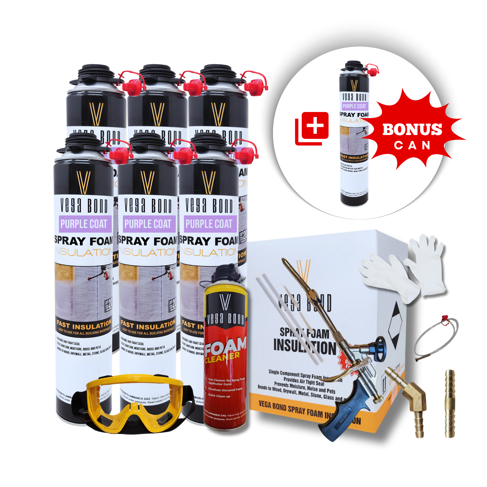 Vega Bond Purplecoat Single Component Closed Cell Spray Foam Insulation Kit (Covers 20 Board Feet Per Can at 1 inch thickness)