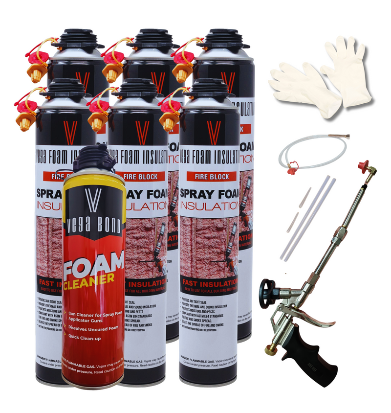 Fire Block Spray Foam Insulation Kit. Closed Cell Foam Thermal and Sound Insulation. Covers up to 20 sqft at 1 inch per Canister.