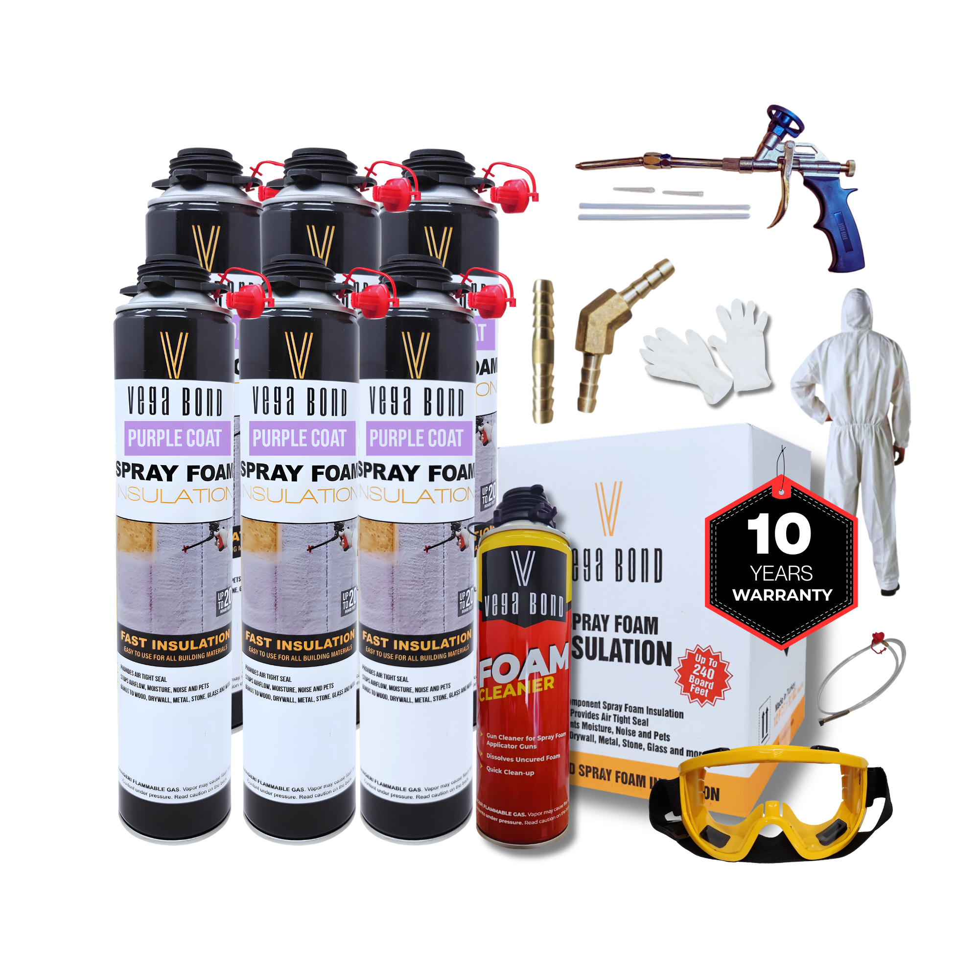 Vega Bond Purplecoat Single Component Closed Cell Spray Foam Insulation Kit (Covers 20 Board Feet Per Can at 1 inch thickness)