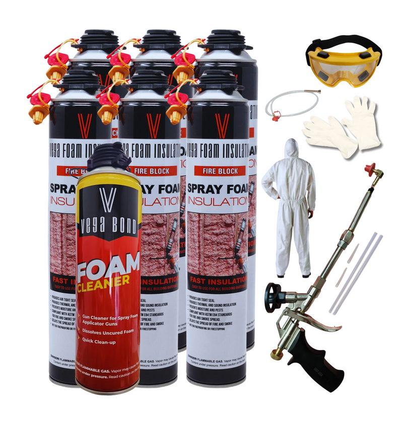 Fire Block Spray Foam Insulation Kit. Closed Cell Foam Thermal and Sound Insulation. Covers up to 20 sqft at 1 inch per Canister.