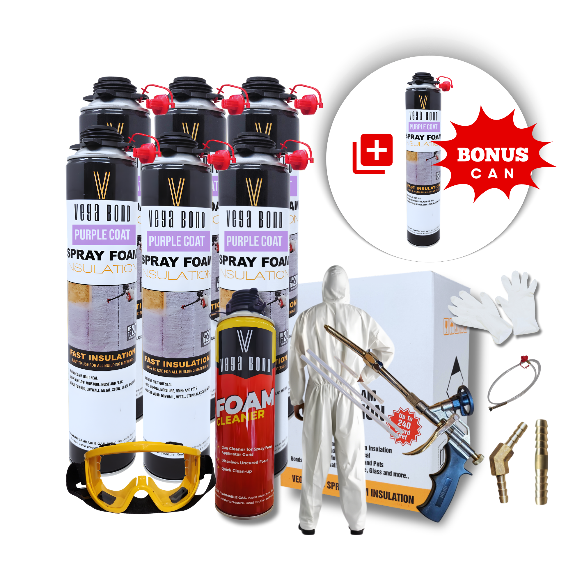 Vega Bond Purplecoat Single Component Closed Cell Spray Foam Insulation Kit (Covers 20 Board Feet Per Can at 1 inch thickness)