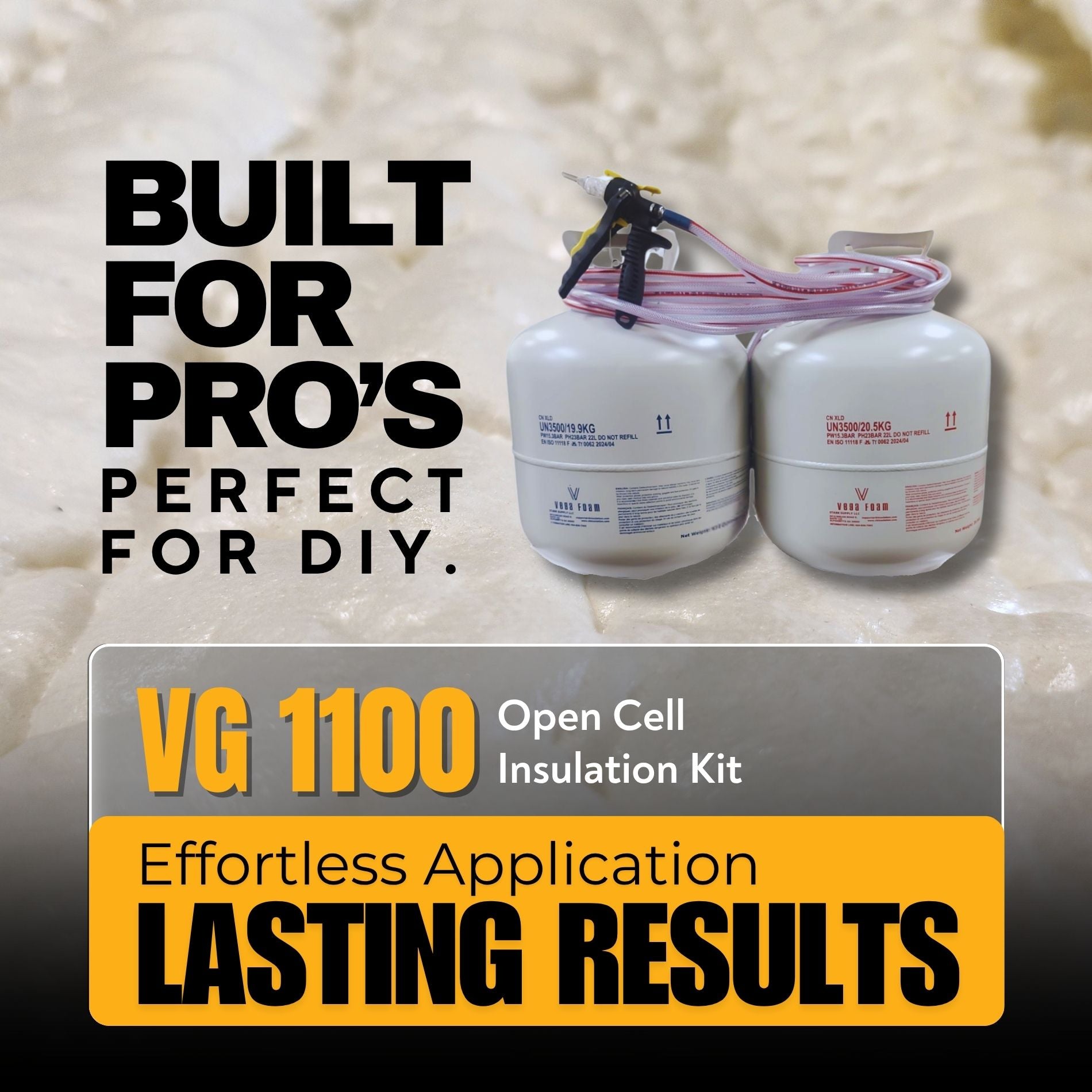Vega Bond Open Cell Spray Foam Insulation Kit. 2-Part Spray Foam Sealant Kit for Thermal and Sound Insulation Barrier. Coverage 320 to 1100 Sqft