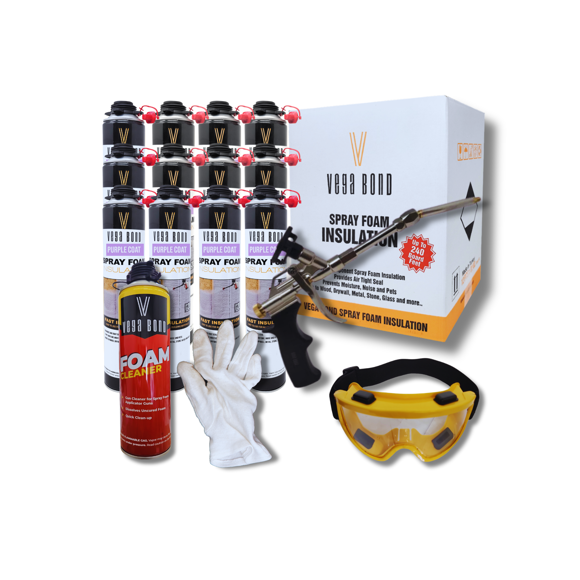 Vega Bond Purplecoat Single Component Closed Cell Spray Foam Insulation Kit (Covers 20 Board Feet Per Can at 1 inch thickness)