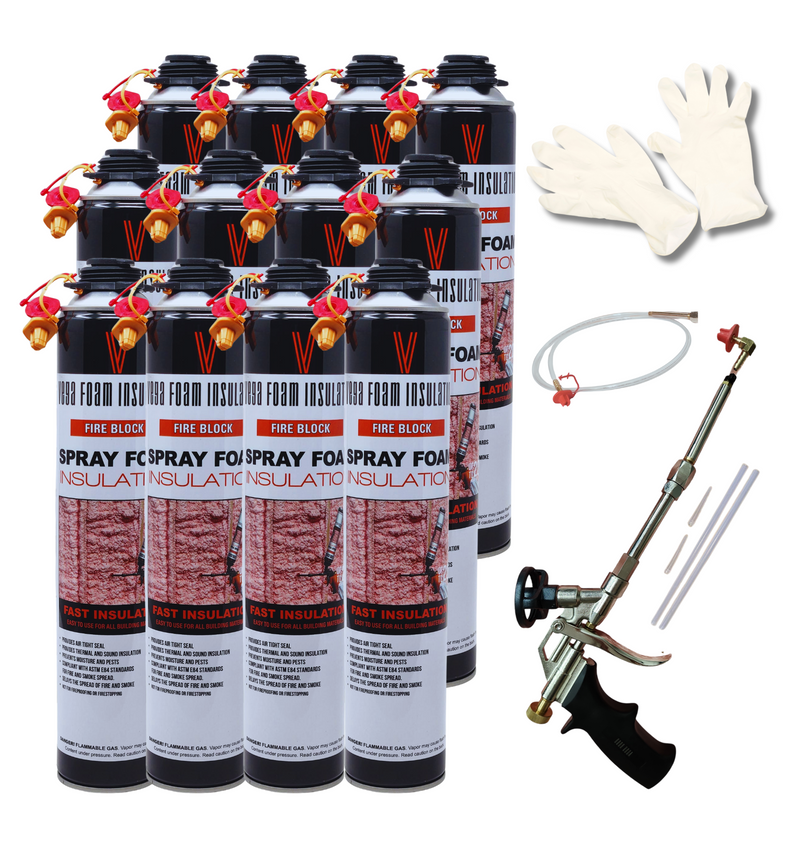 Fire Block Spray Foam Insulation Kit. Closed Cell Foam Thermal and Sound Insulation. Covers up to 20 sqft at 1 inch per Canister.