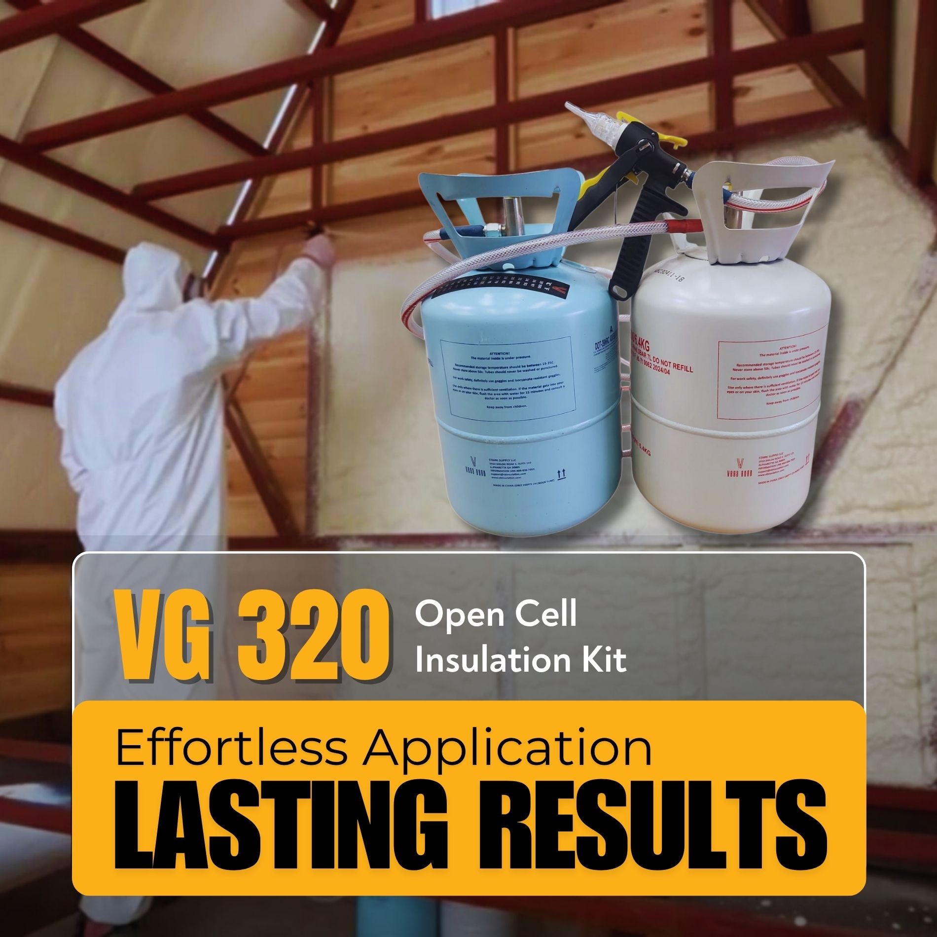Vega Bond Open Cell Spray Foam Insulation Kit. 2-Part Spray Foam Sealant Kit for Thermal and Sound Insulation Barrier. Coverage 320 to 1100 Sqft