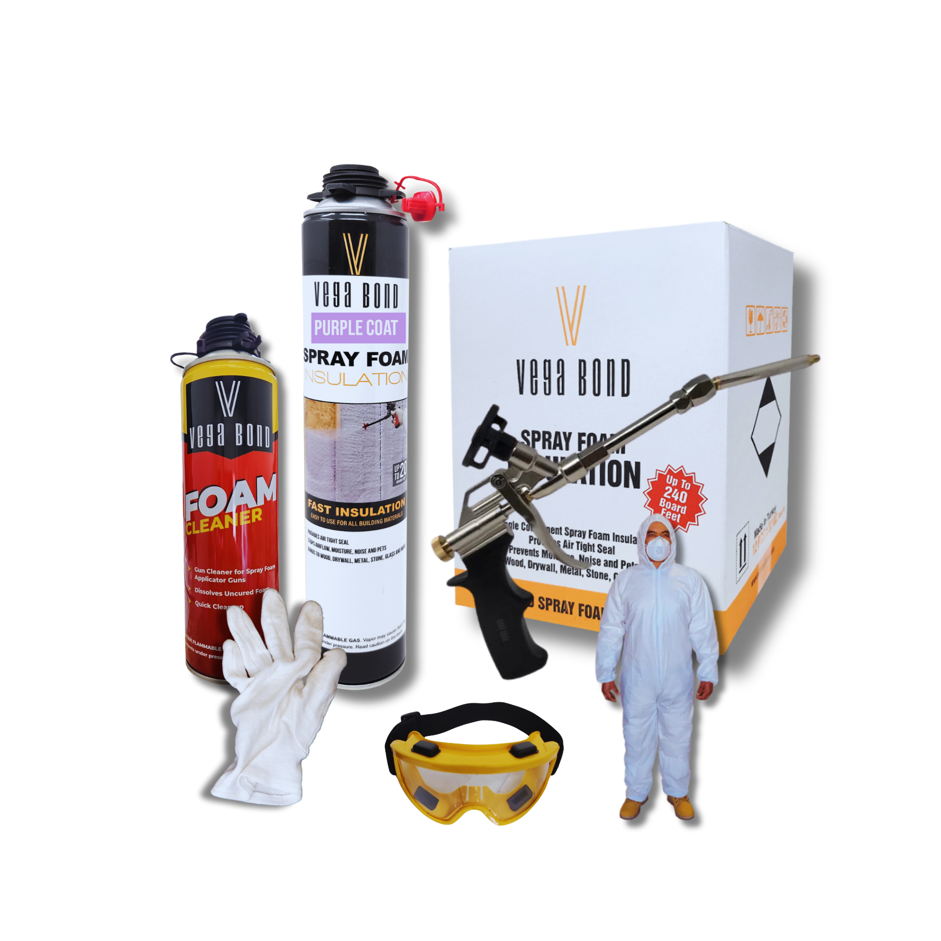 Vega Bond Purplecoat Single Component Closed Cell Spray Foam Insulation Kit (Covers 20 Board Feet Per Can at 1 inch thickness)