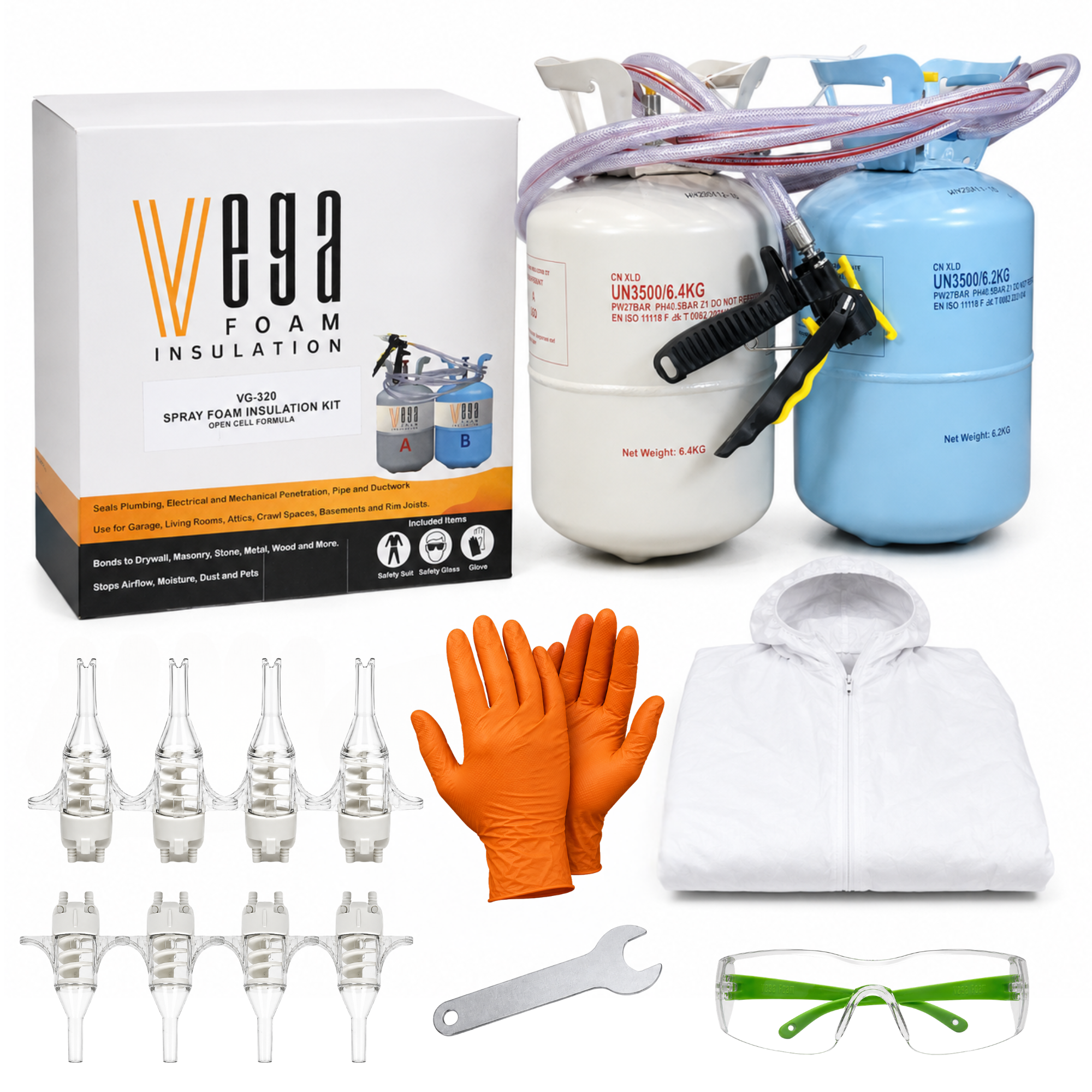 Vega Bond Open Cell Spray Foam Insulation Kit. 2-Part Spray Foam Sealant Kit for Thermal and Sound Insulation Barrier. Coverage 320 to 1100 Sqft