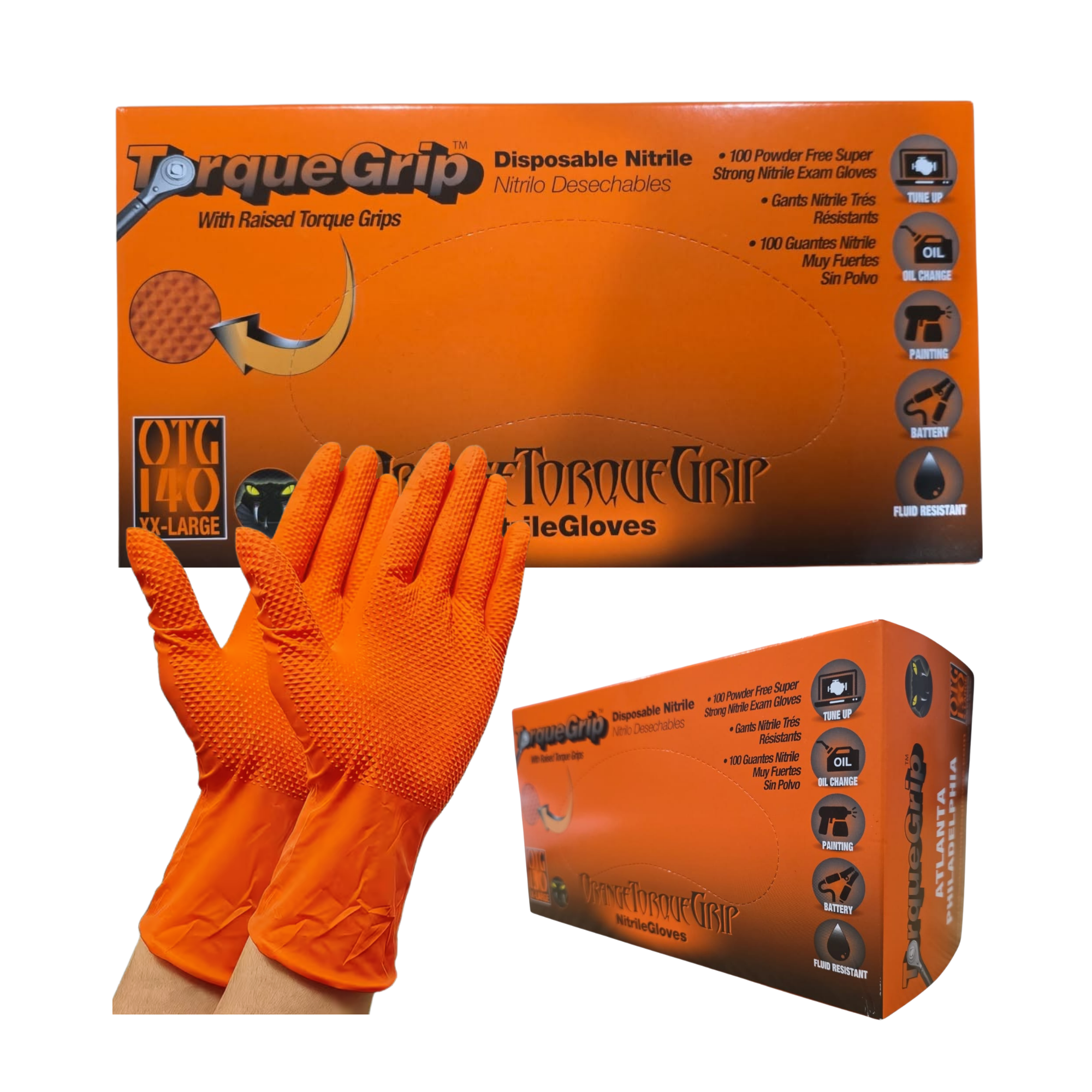 Orange Nitrile Gloves 8 Mil – Heavy Duty Industrial Disposable Gloves with Torque Grip Texture, Powder-Free, Latex-Free (100 Count)