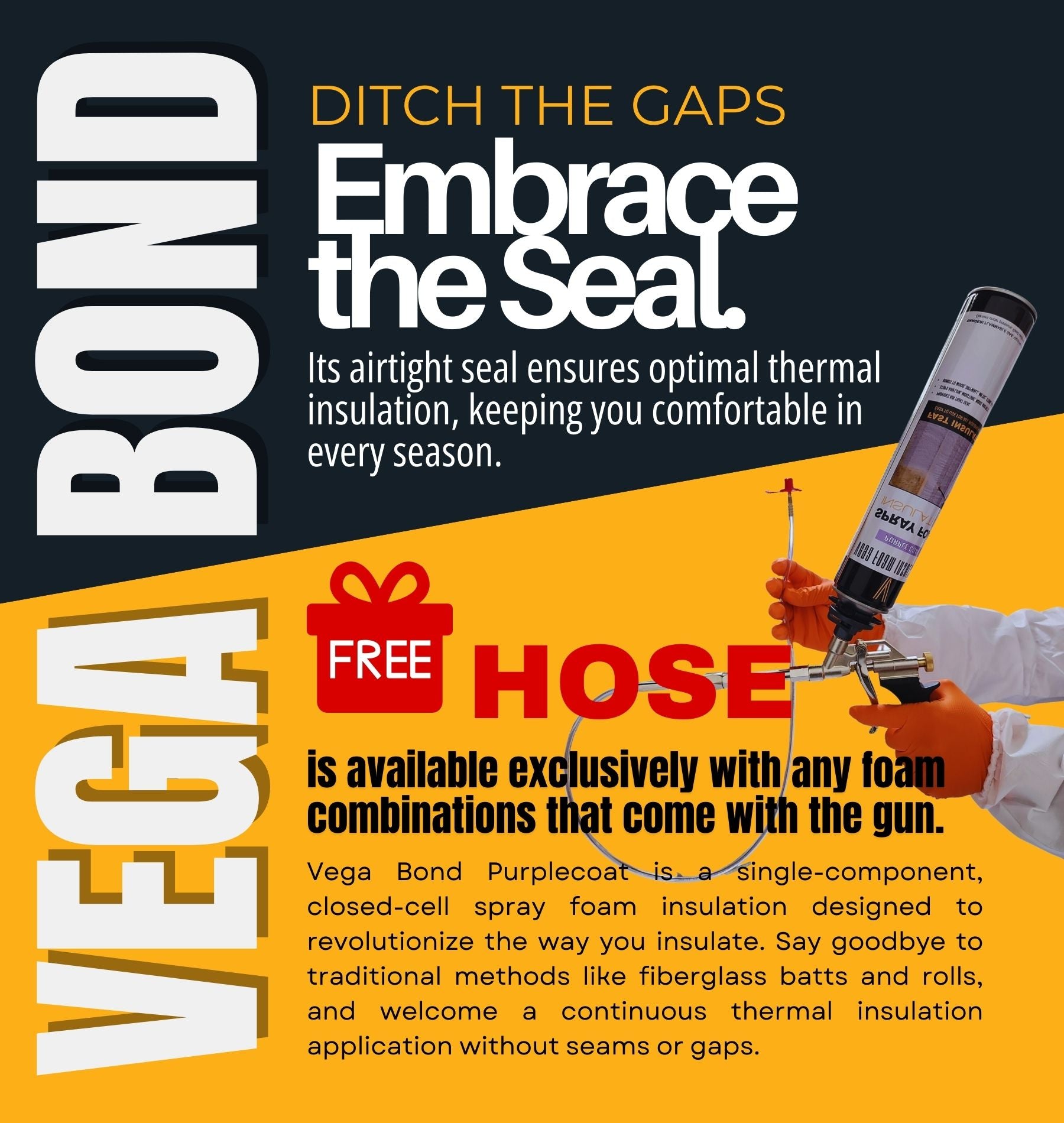 Vega Bond Purplecoat Single Component Closed Cell Spray Foam Insulation Kit (Covers 20 Board Feet Per Can at 1 inch thickness)