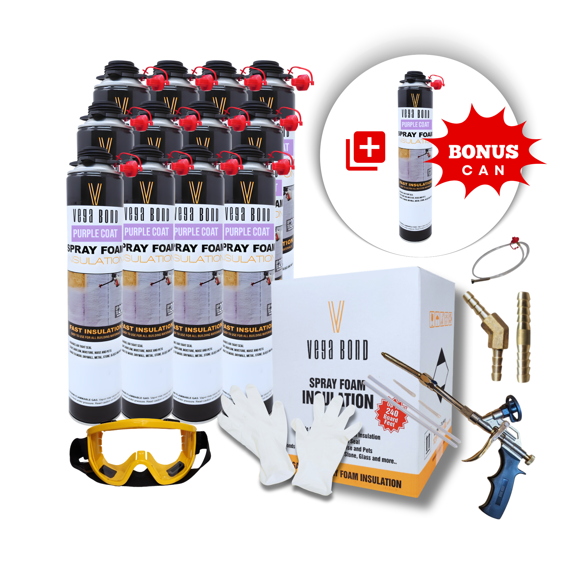 Vega Bond Purplecoat Single Component Closed Cell Spray Foam Insulation Kit (Covers 20 Board Feet Per Can at 1 inch thickness)