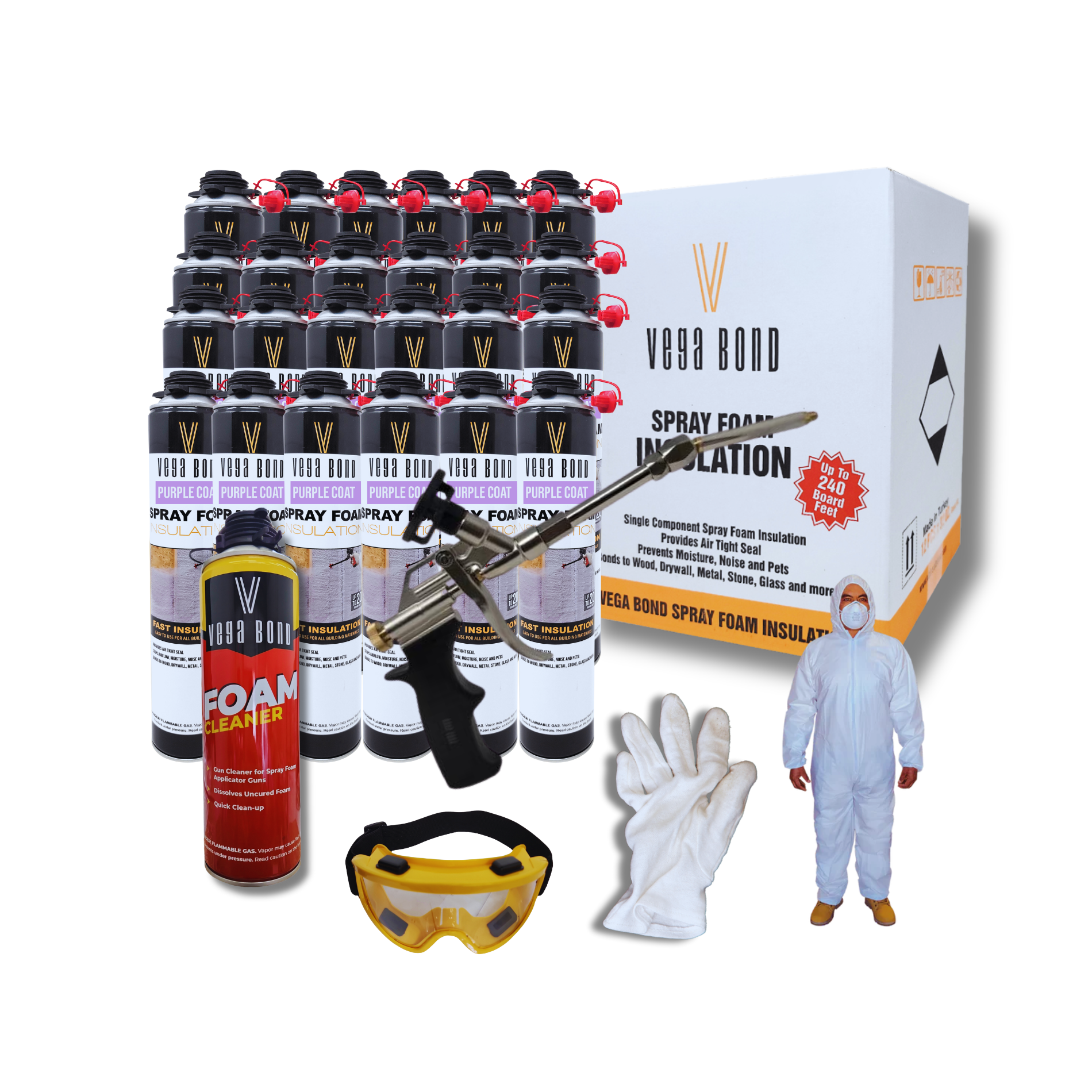 Vega Bond Purplecoat Single Component Closed Cell Spray Foam Insulation Kit (Covers 20 Board Feet Per Can at 1 inch thickness)