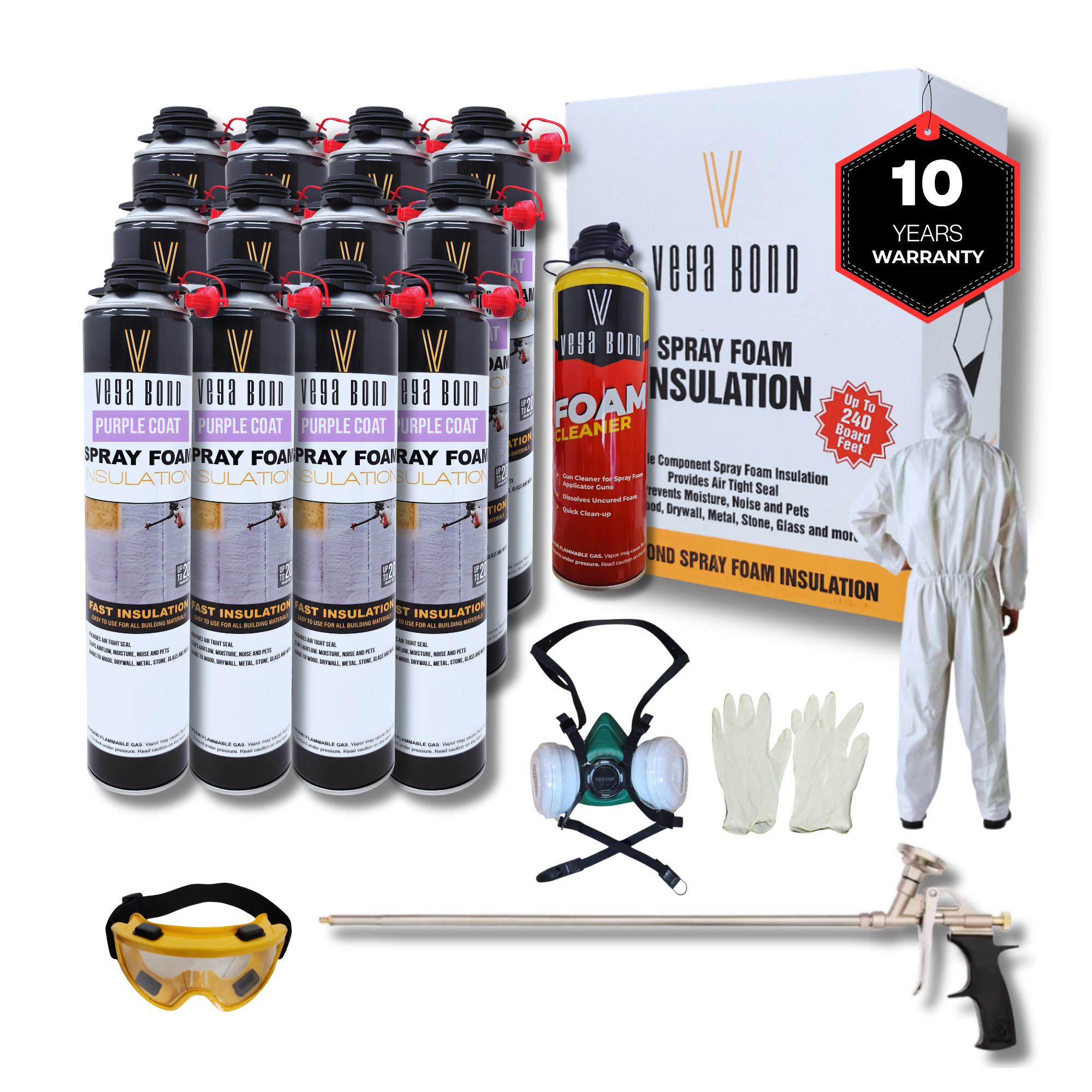 Vega Bond Purplecoat Single Component Closed Cell Spray Foam Insulation Kit (Covers 20 Board Feet Per Can at 1 inch thickness)