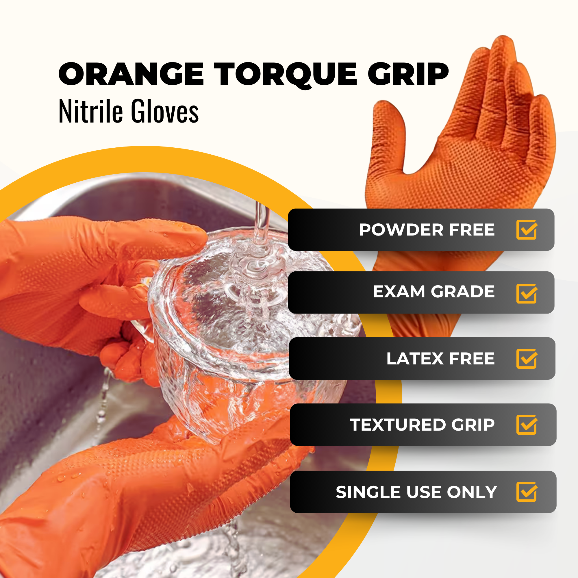 Orange Nitrile Gloves 8 Mil – Heavy Duty Industrial Disposable Gloves with Torque Grip Texture, Powder-Free, Latex-Free (100 Count)
