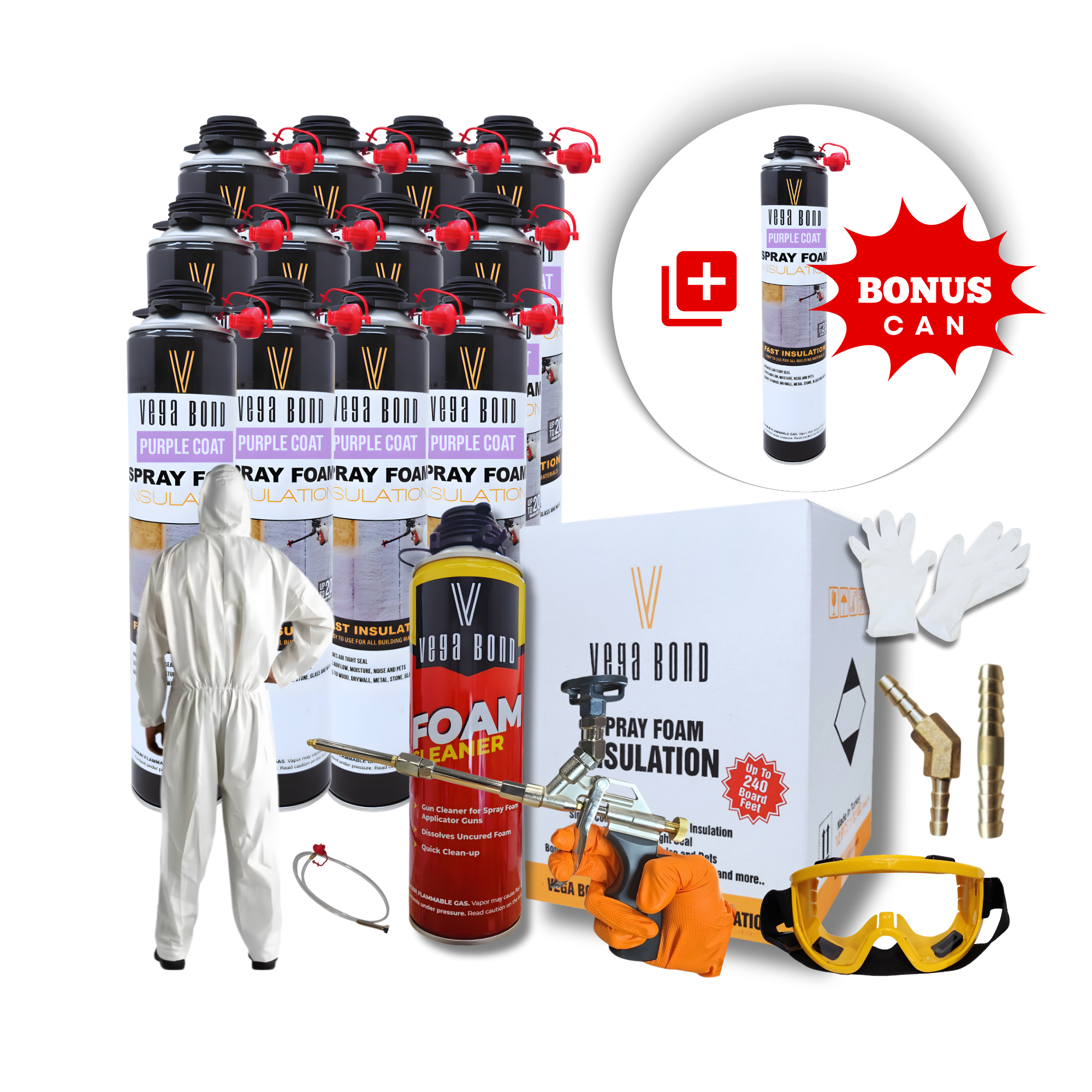 Vega Bond Purplecoat Single Component Closed Cell Spray Foam Insulation Kit (Covers 20 Board Feet Per Can at 1 inch thickness)