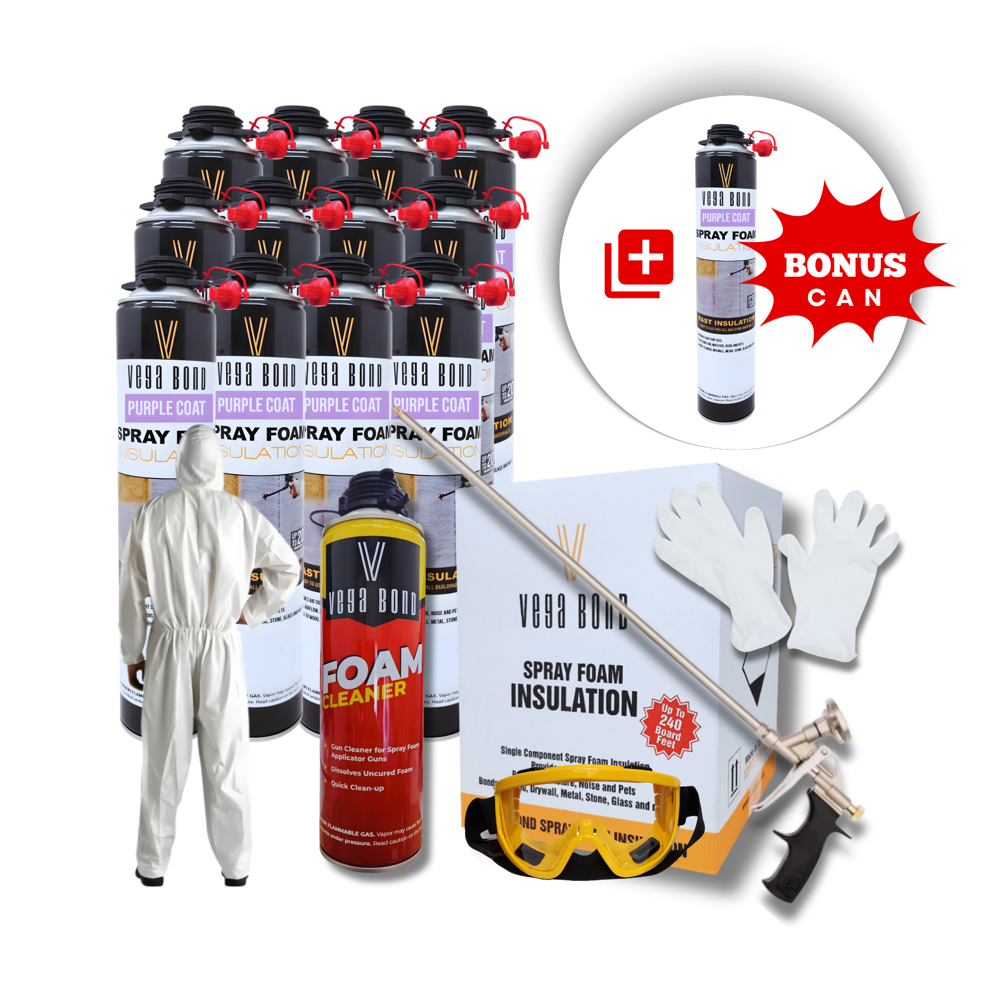 Vega Bond Purplecoat Single Component Closed Cell Spray Foam Insulation Kit (Covers 20 Board Feet Per Can at 1 inch thickness)