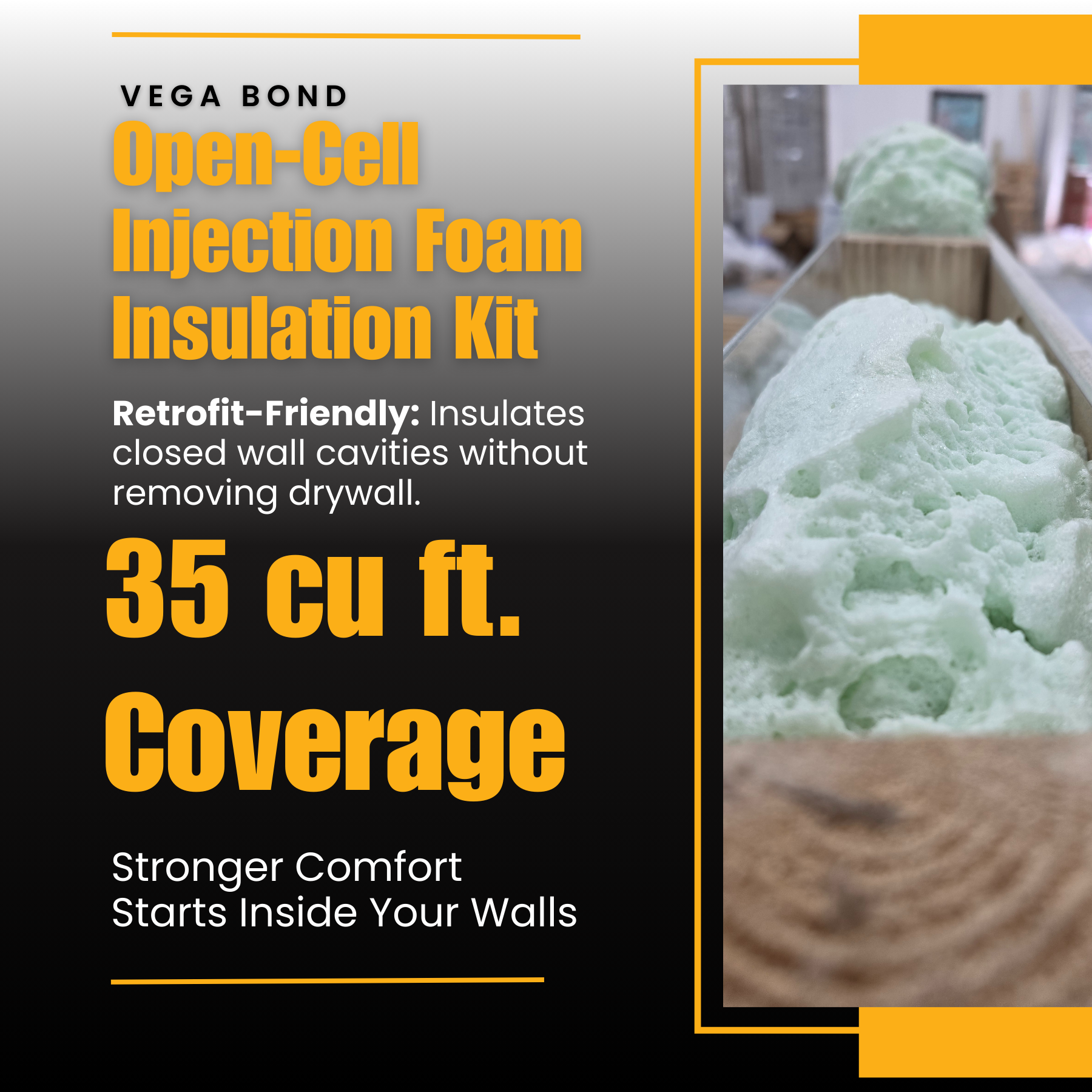 Open-Cell Injection Foam Kit – Retrofit Wall Cavity Insulation (35 cu.ft., Slow-Rise, Green Foam)