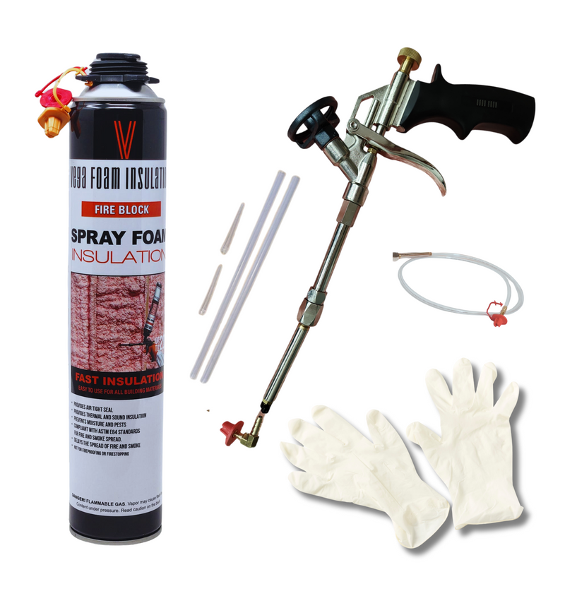 Fire Block Spray Foam Insulation Kit. Closed Cell Foam Thermal and Sound Insulation. Covers up to 20 sqft at 1 inch per Canister.