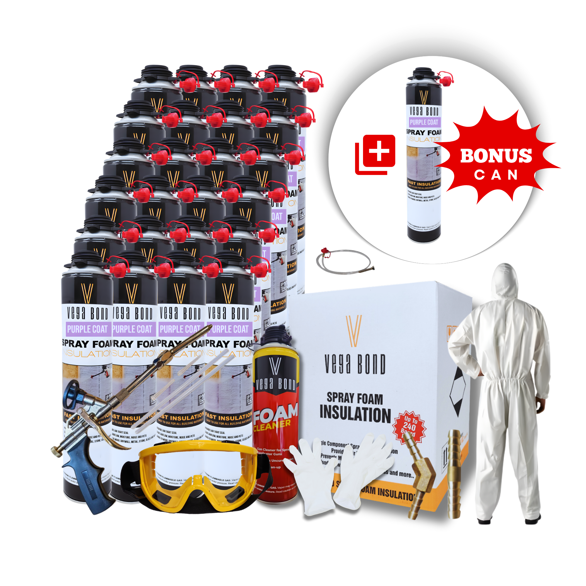 Vega Bond Purplecoat Single Component Closed Cell Spray Foam Insulation Kit (Covers 20 Board Feet Per Can at 1 inch thickness)
