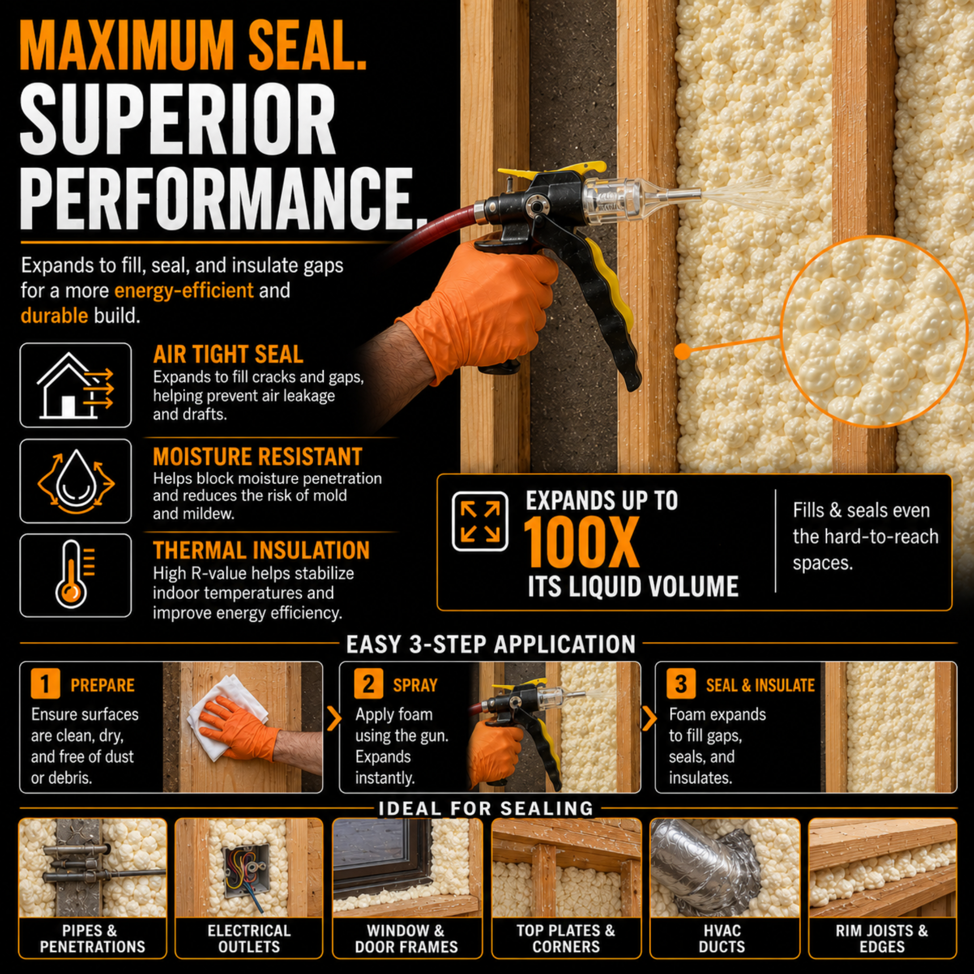 Vega Bond 3-lbs High Density 2 part Spray Foam Insulation Heavy Duty Covers 130 SF at 1 inch