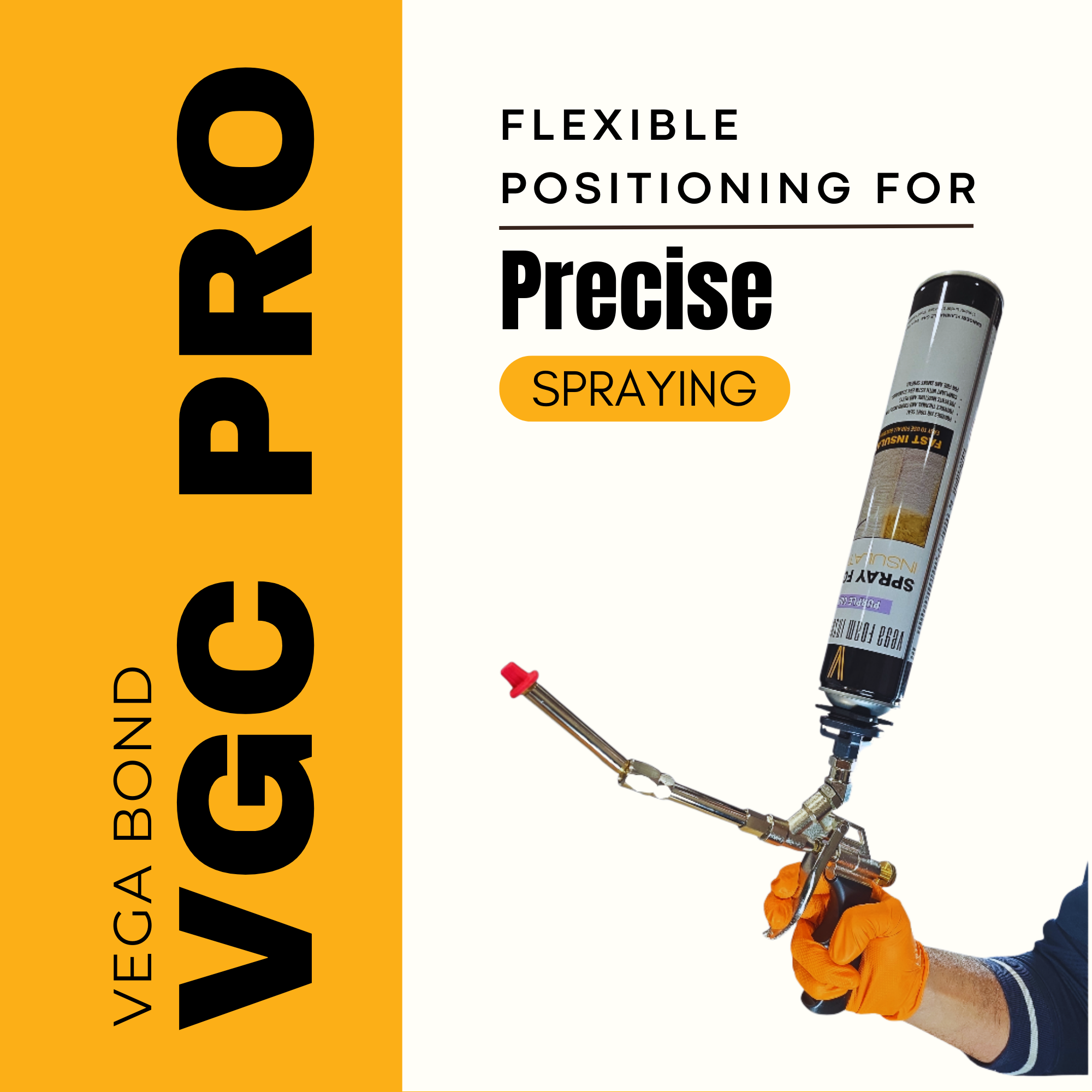 VEGA BOND VGC Pro Overhead Spray Foam Gun – 360° Rotating 30° Angled Tip