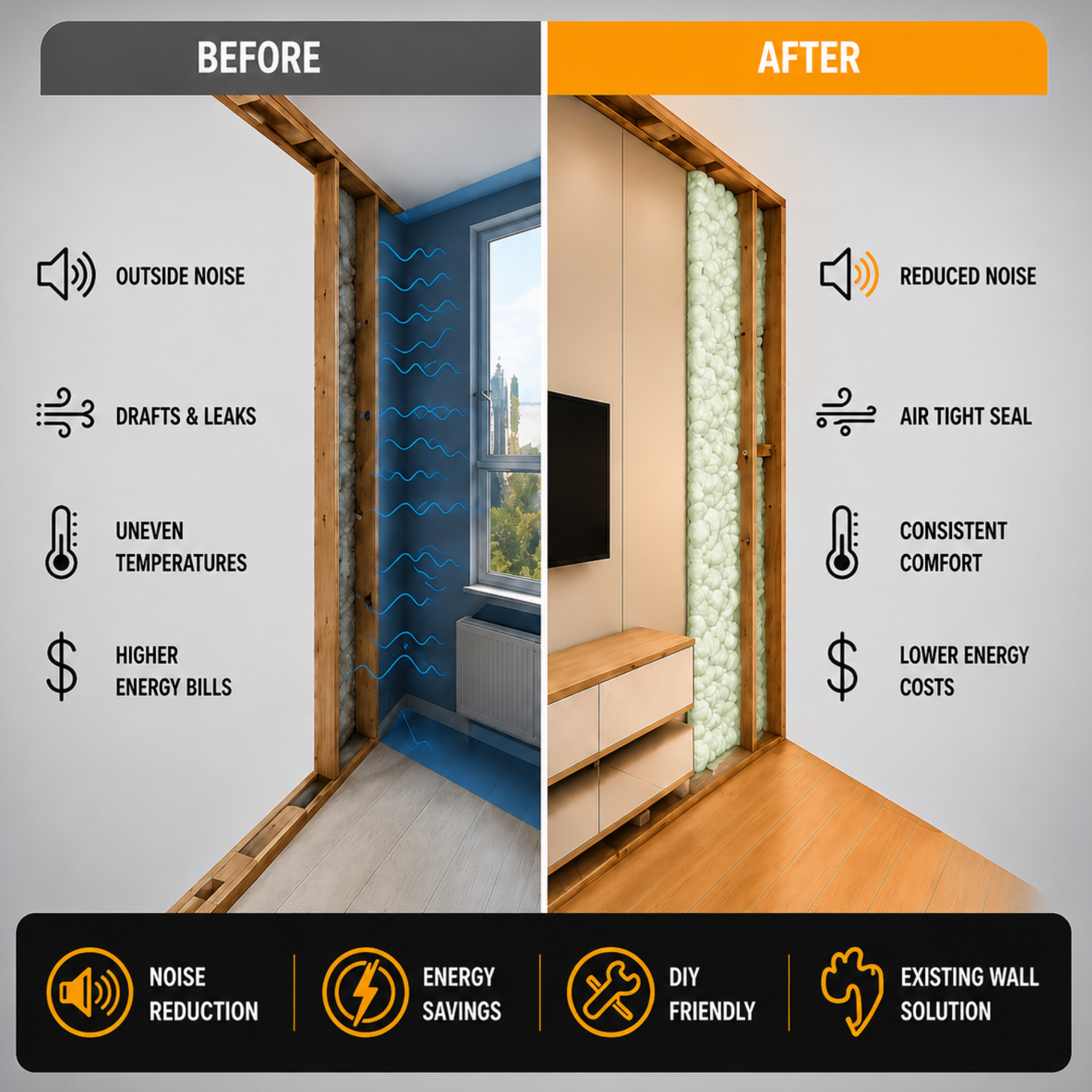 Vega Bond Open-Cell Injection Foam Insulation Kit – Slow-Rise Retrofit Wall Cavity Foam for Existing Walls