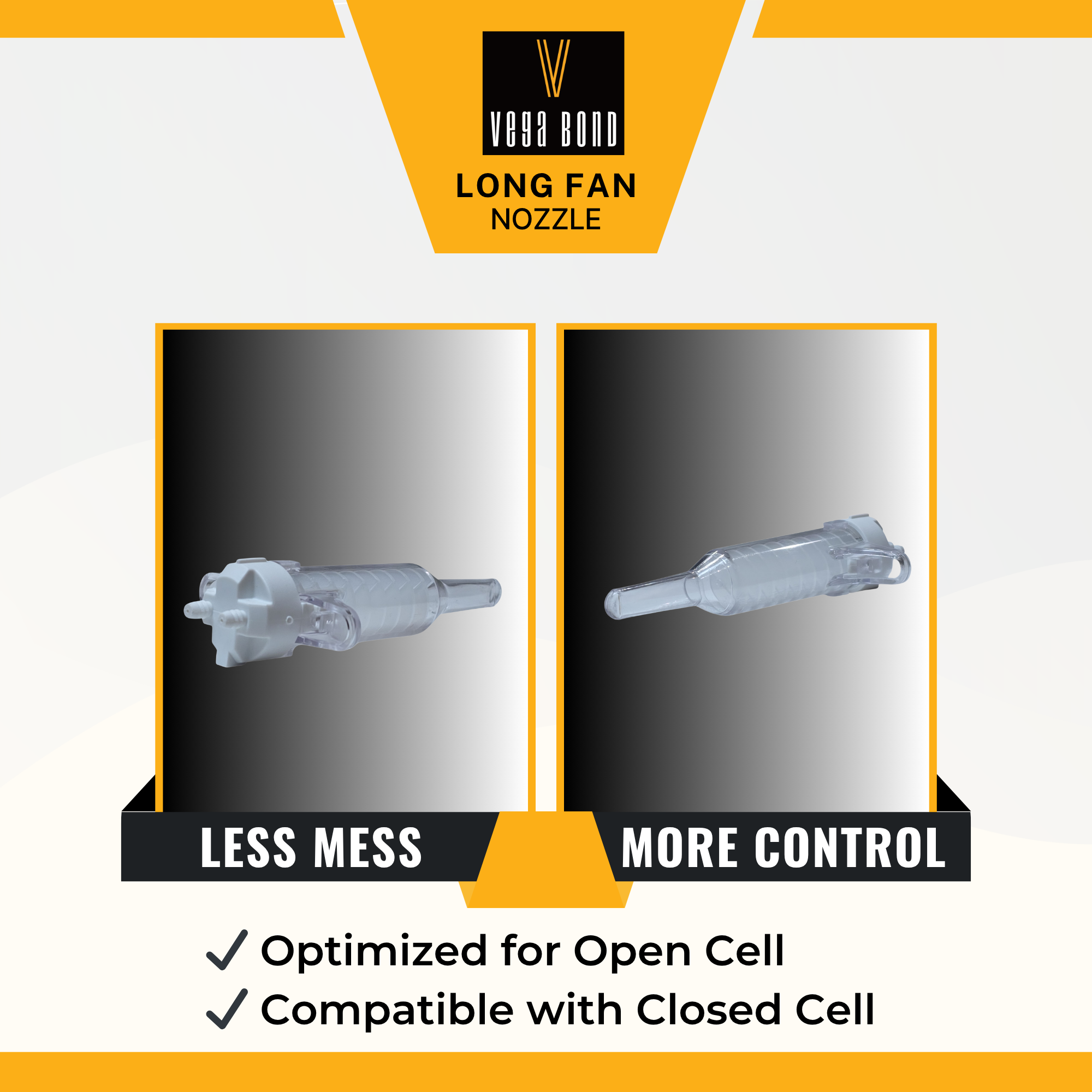 Vega Bond Long Fan Spray Foam Nozzle for 2-Part Foam Gun & Hose Assembly–Extended Reach Tip for Open & Closed Cell Applications –Vega Bond Only